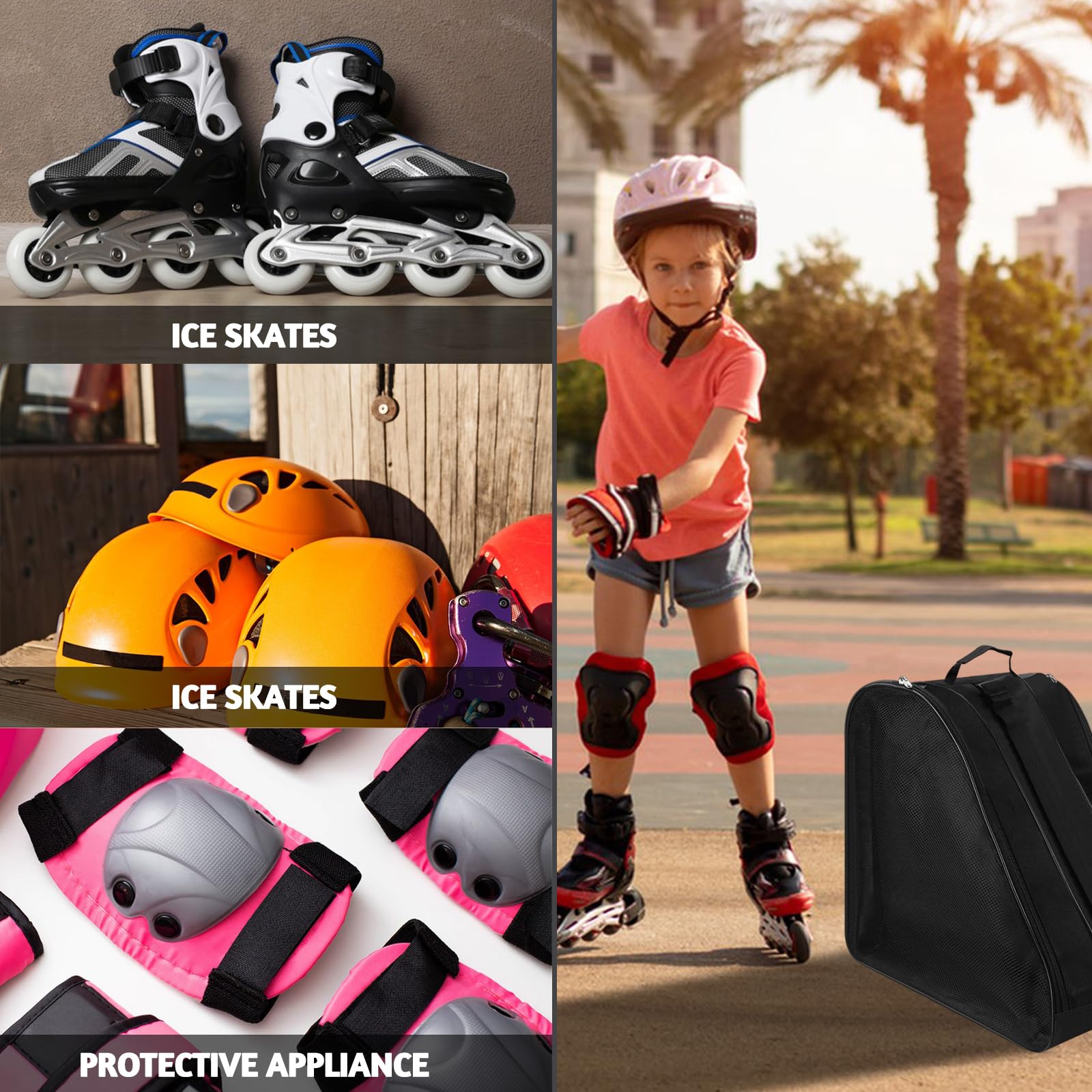 Borsa per pattini a rotelle, borsa per pattini da ghiaccio, borsa per hockey su ghiaccio, borsa da skater per bambini e adulti