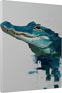 Abstract Alligator Canvas Wall Art, Blue Green Wildlife Poster Prints, Modern Home Decor for Living Room, Bedroom, Office, Wrapped Canvas 8x12 Inch
