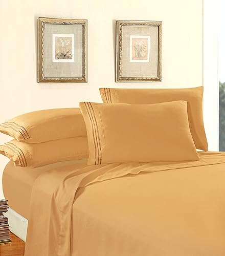 Vista 487 de Elegance Linen® - Juego de sábanas de 4 piezas, resistente a las arrugas, 1500 hilos, ultrasuaves, esquinas tipo bolsillos profundos de hasta 16