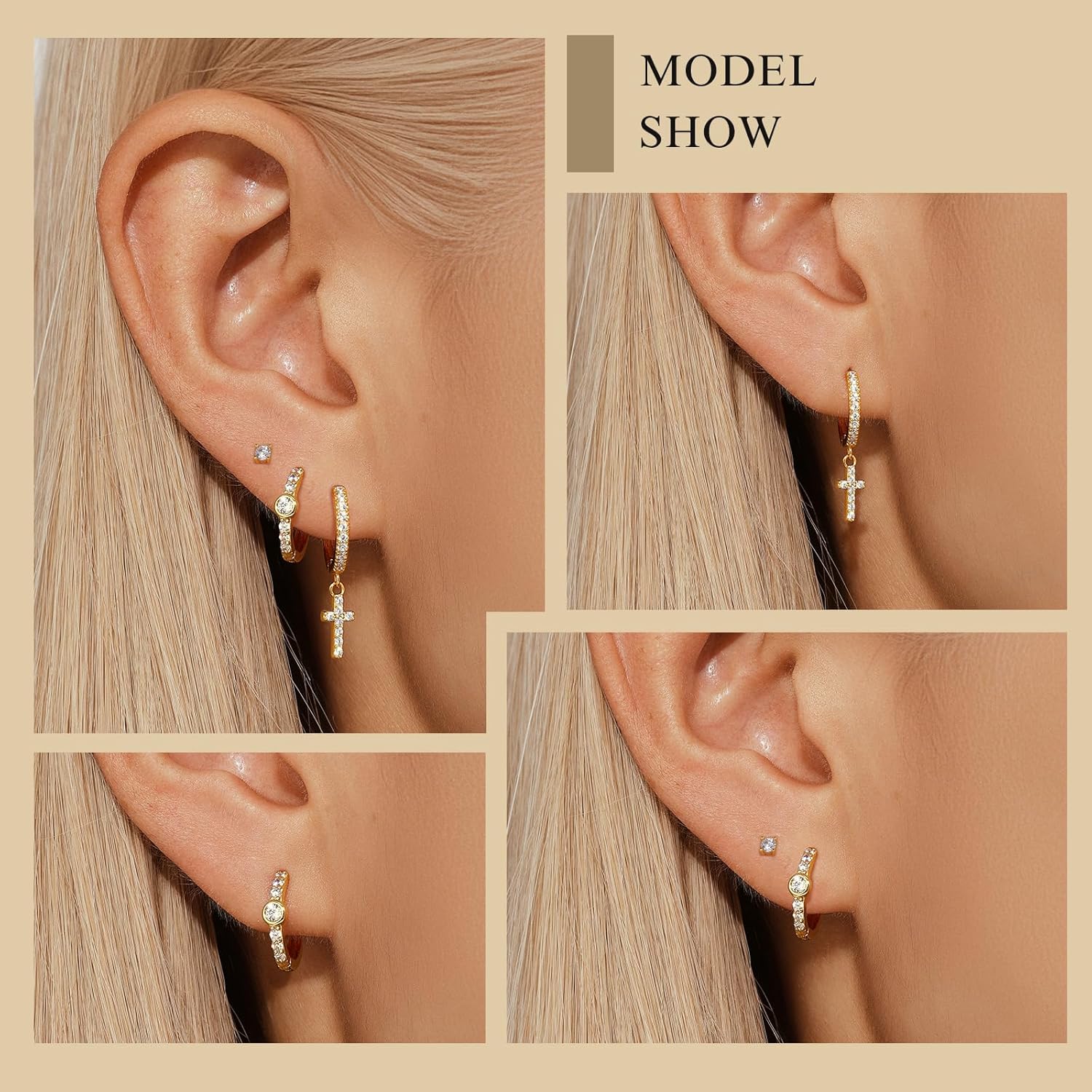Angelady Gold Hoop Earrings Set for Women, Dainty 14K Gold Plated Flower Moon Cross Dangle Earrings, Hypoallergenic Huggie Hoop Earring Stacks, Stud Earrings for Women Trendy Jewelry Gift - Image 5