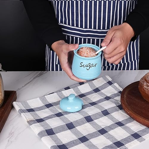 Miniatura 7 de HAOTOP Azucarero de 12 onzas con tapa y cuchara, dispensador de azúcar de cerámica, contenedor de azúcar, accesorios de barra de café, recipientes