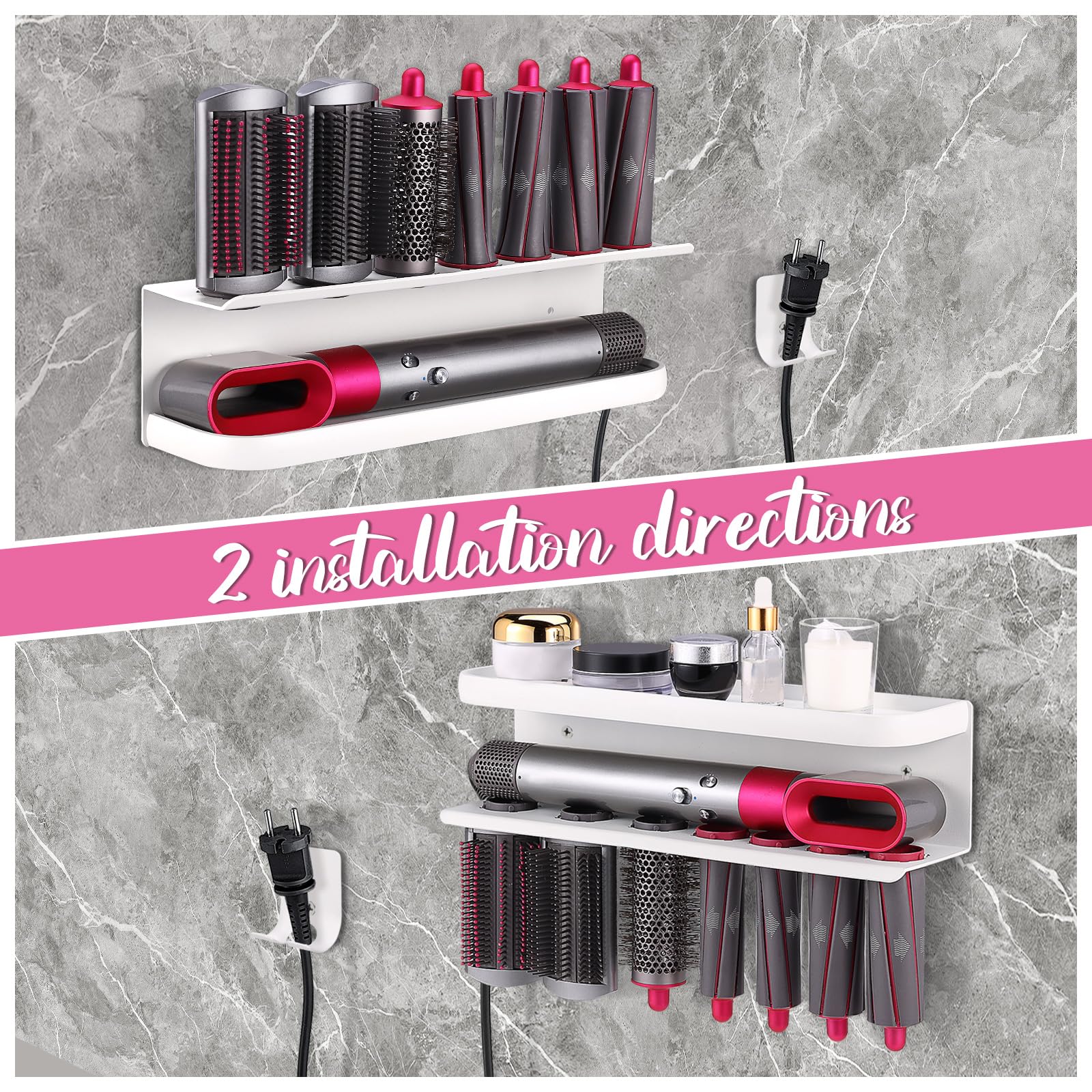 Halterung für Dyson Airwrap, Wandhalterung mit Schrauben und Kleber für Dyson Airwrap, Halterung ohne Bohren für Dyson Airwrap, Aufbewahrung für Dyson Airwrap (Weiß)