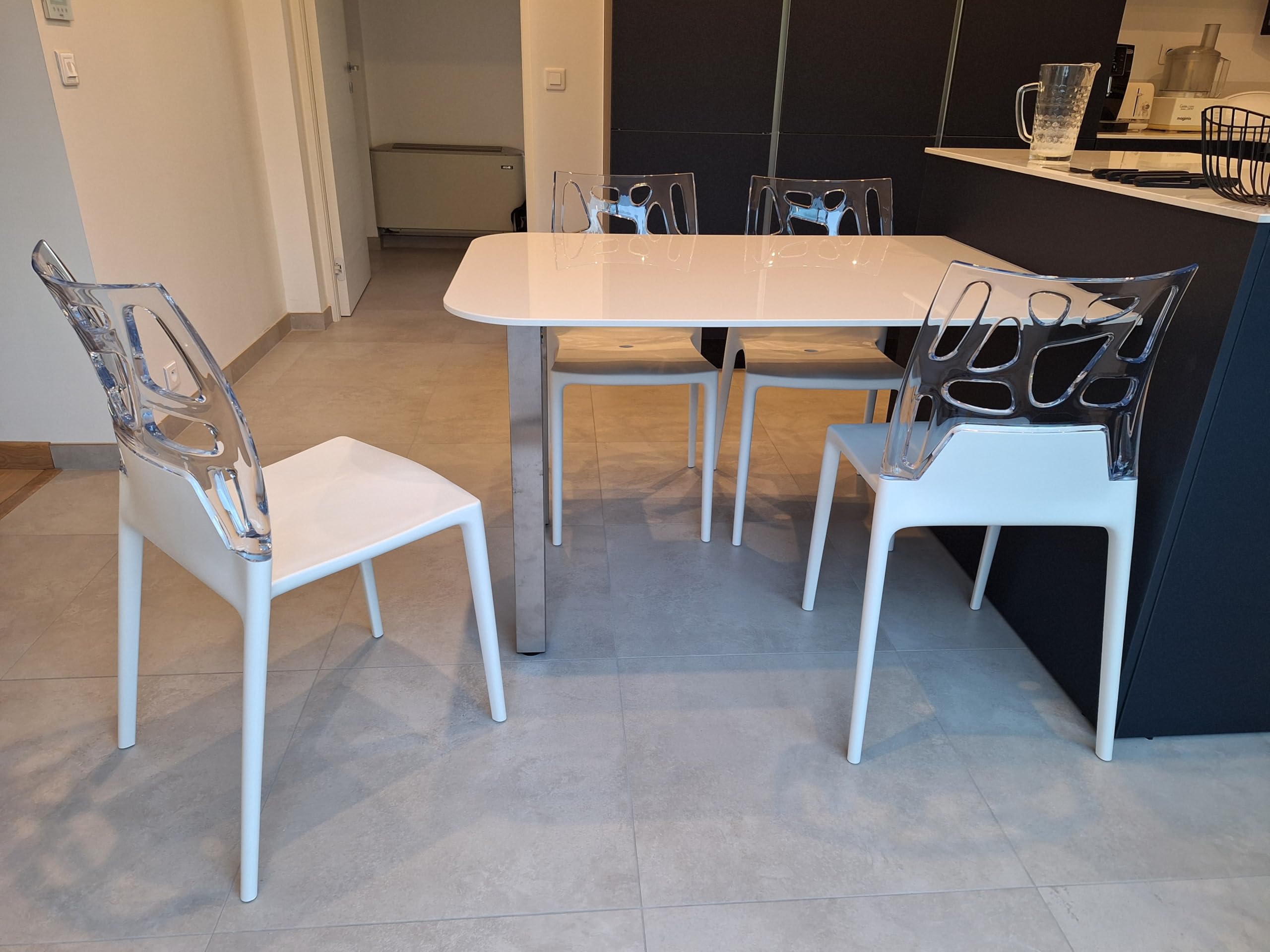 PAPATYA EGO-Rock Chaise Design en Plastique - Capacité de Charge 200 kg, Stable pour Hôtel, Restaurant, Légère pour Balcon - Blanc Transparent