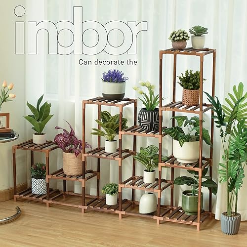 Miniatura 3 de Solatmos Soporte de madera para plantas con luces de cultivo plantas de interior estante de esquina para plantas soportes de flores para sala de