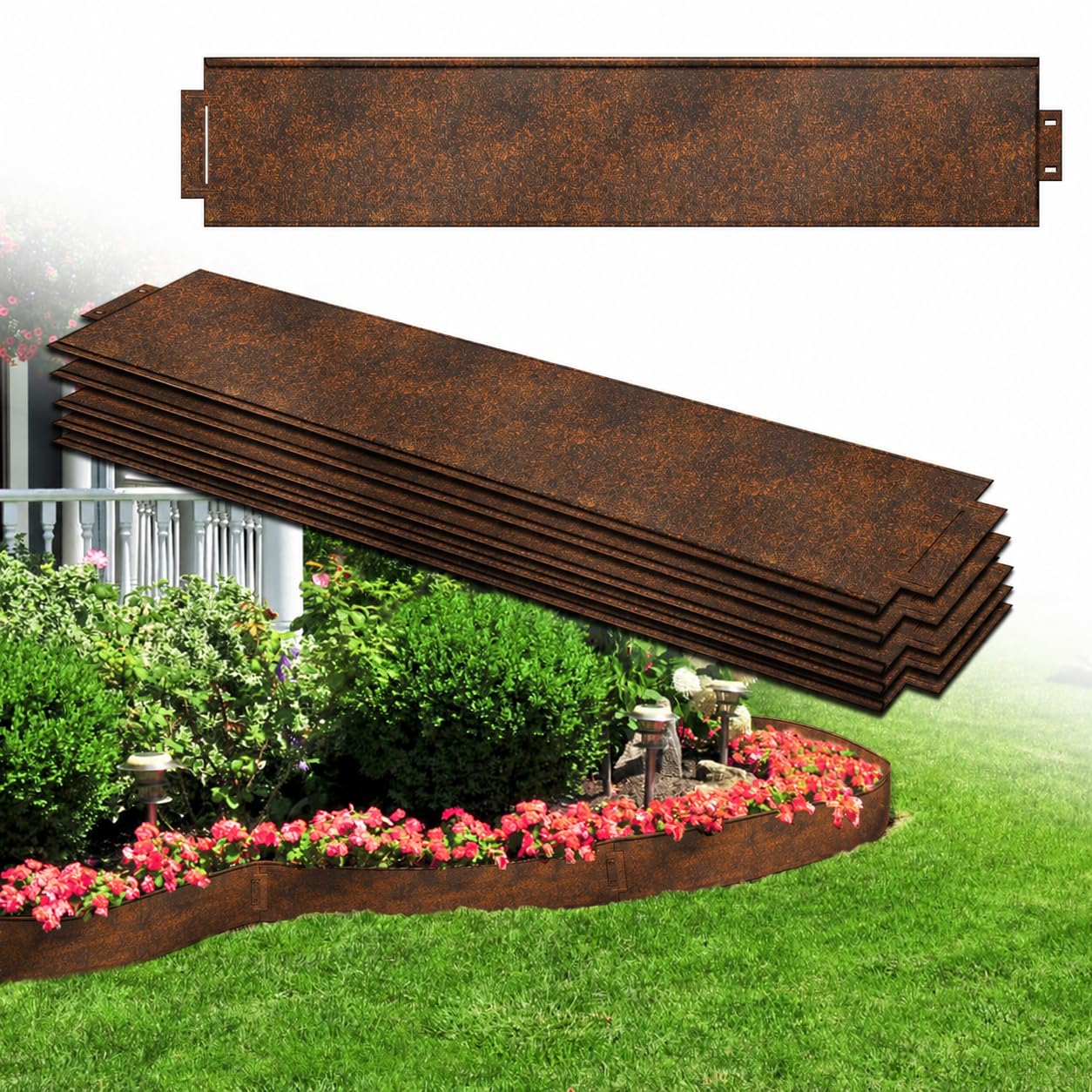 Aufun Krawędź trawnika ze stali ocynkowanej, 15 m x 15 cm, obramowanie rabatki z efektem rdzy, krawędź do koszenia, palisada, 15 sztuk, 100 cm x 15 cm (dł. x wys.), do zawężenia rabatek kwiatowych