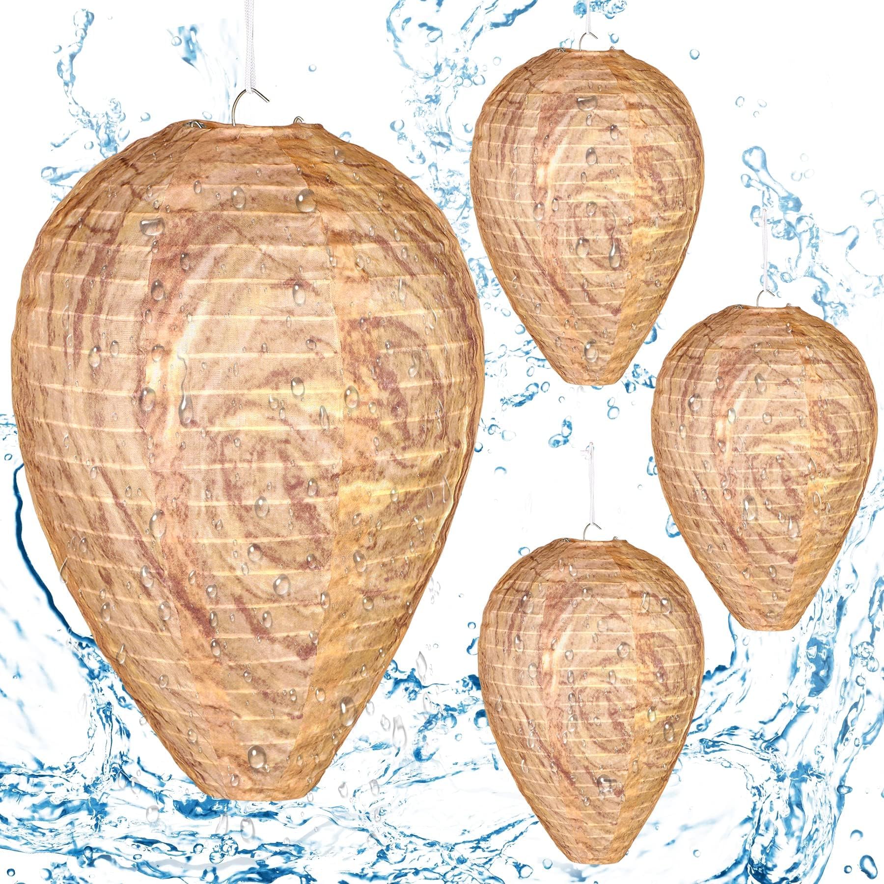 4 Pack Wasp Nest Decoy Hanging Wasp for Wasps Hornets Yellow Jackets Outdoor Waterproof Material (Dark Brown)