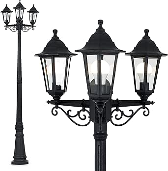 MiniSun Traditional Victorian Style 2.2m Black 3 Way IP44 Outdoor Garden Lamp Post Light