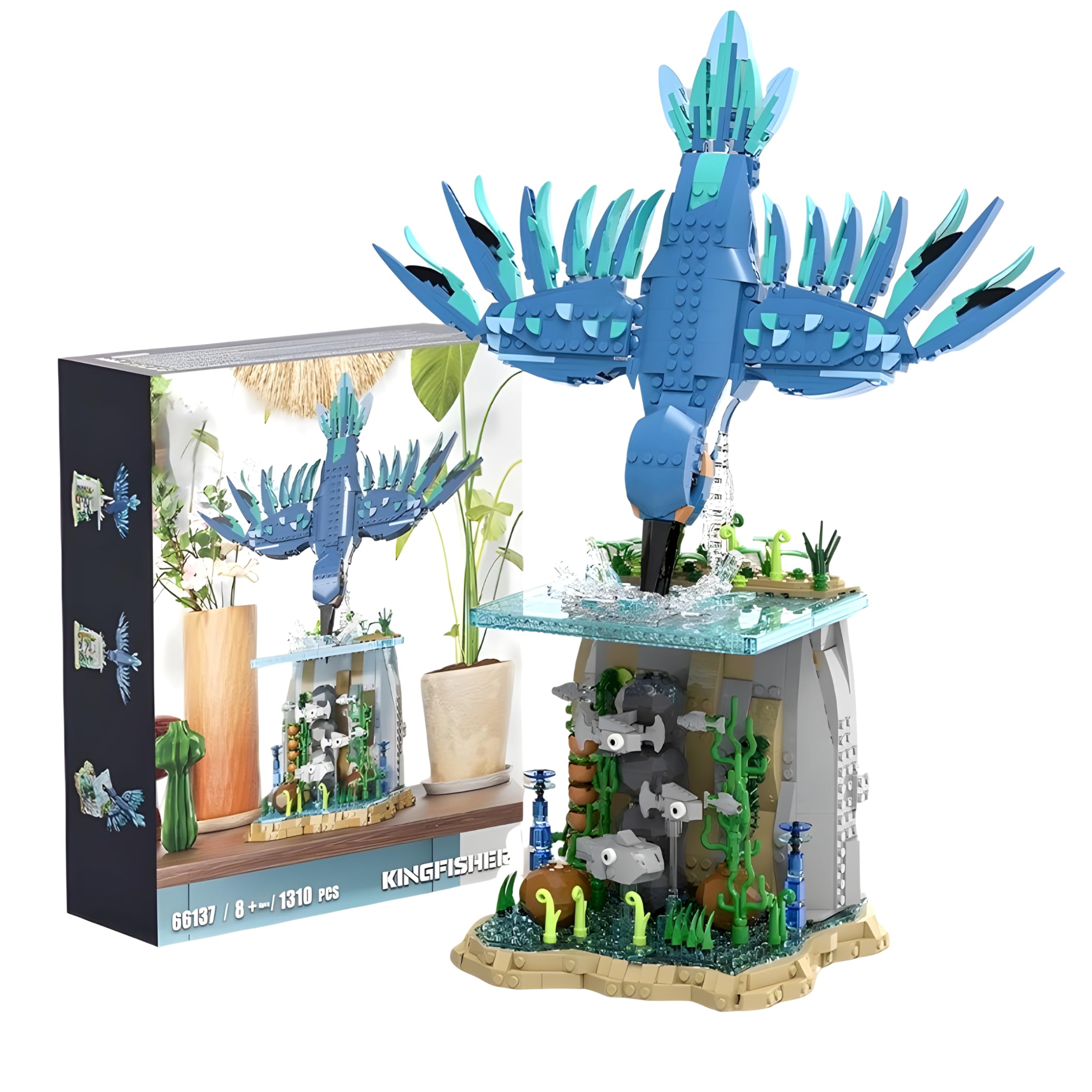 Eisfischer Tauch Meeres Tier Bausteine Satz, 1310 Teile Kreative Vogel Modell Spielzeug mit Anzeige Stand, Meeres Leben Vogel Szene Bauklötze Kit, Ideen Geschenke für Tierliebhaber Teens Erwachsene