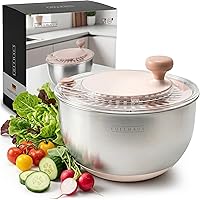 EDELHAUS Stainless Steel Salad Spinner 5.3Qt BPA-Free Lettuce Dryer with Stop Button Drain Spout Non-Slip Base Dishwasher Safe