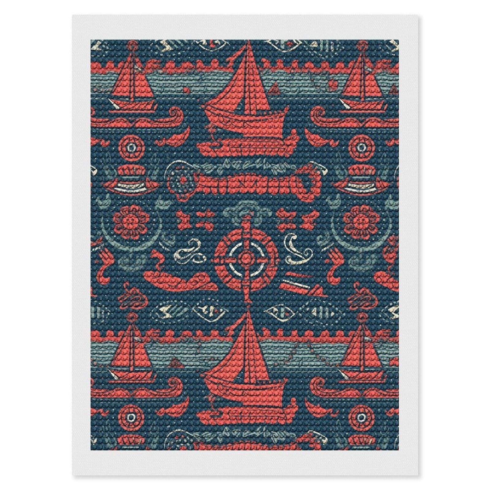 Sailboat Pattern Diamond Art Kits for Adults, DIY 5D Diamonds Painting Kits for Beginner, Round Full Drill Diamond Dots Painting, Diamonds Pictures Gem Art and Crafts Wall Decor 12"x16"