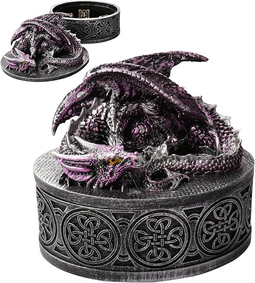 Deluxe Dragon Dice Gift Storage Box,Treasure Chest for Dungeons and Dragons Dice,RPG MTG Table Games D&D Pathfinder Shadowrun,Call of Cthulhu,Great DND Gifts Lidded Treasure Trinket Box (Purple)