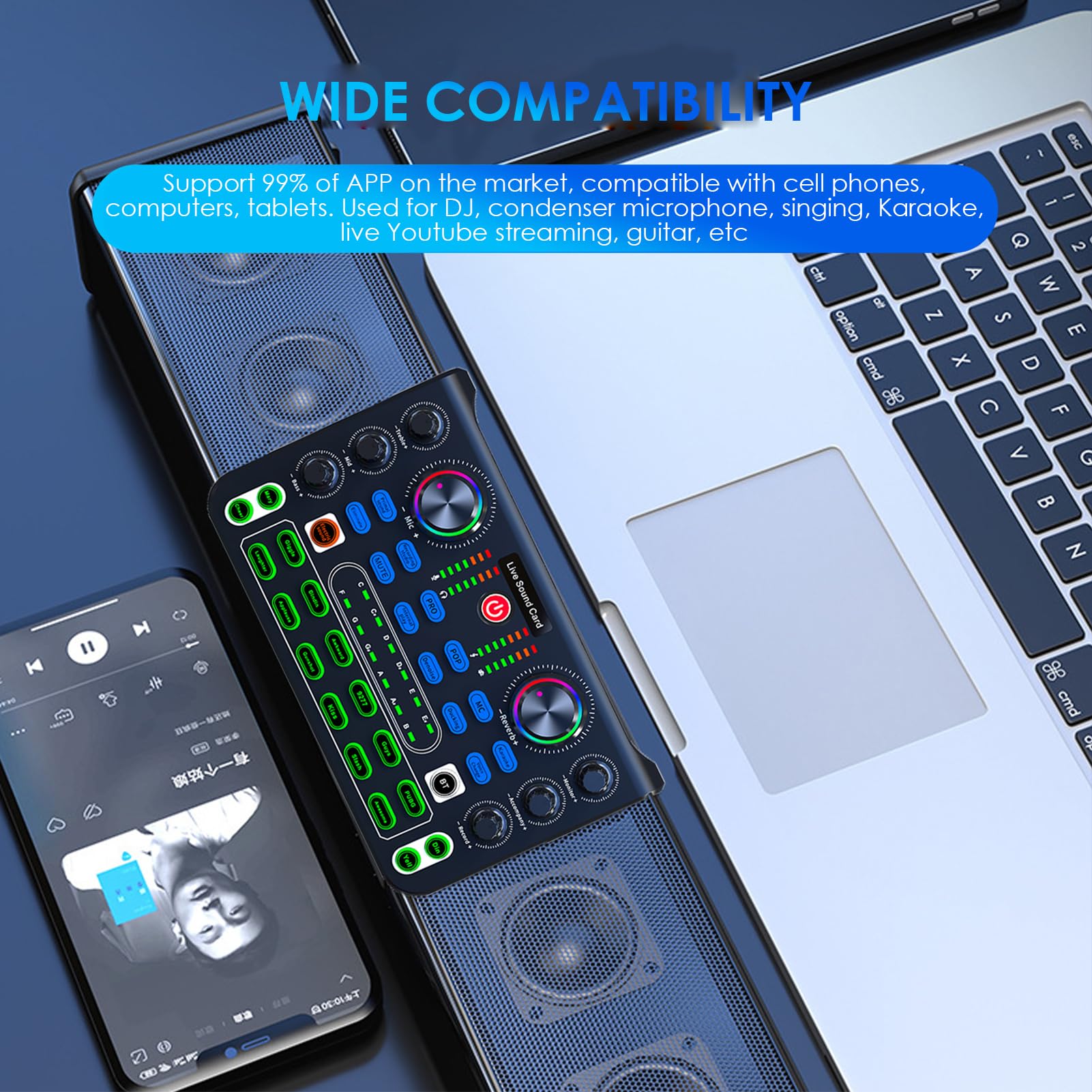 Scheda Live, Mini Scheda Mixer Bluetooth con Effetti Sonori, Scheda Mobile Esterna USB per Trasmissione Live, K Songs, Registrazione, Chat Vocale