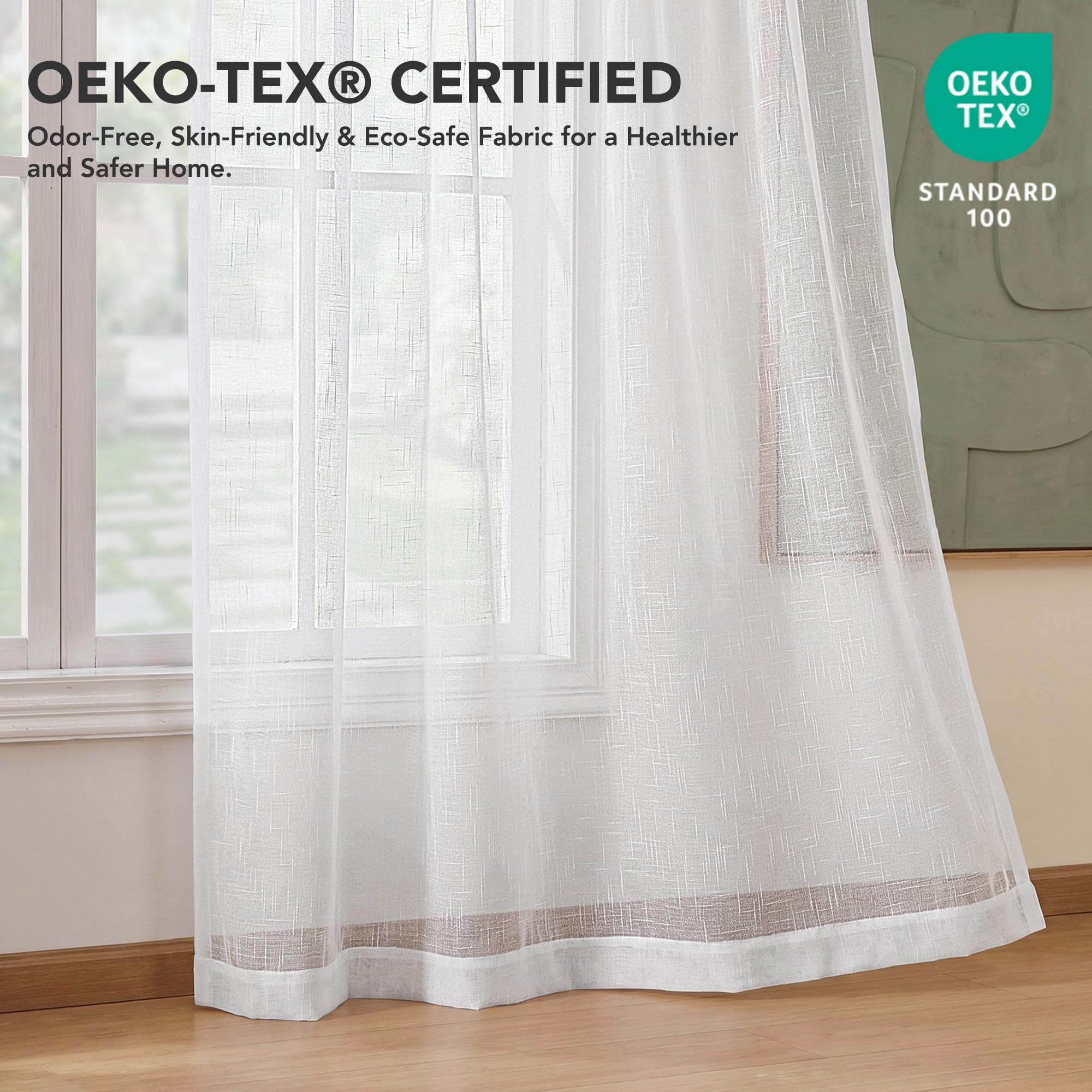 Deconovo Voile Durchsichtig Vorhang mit Kräuselband Transparent Dekoschal Leinenoptik Luftige Gardinen Kinderzimmer, 280x140cm(HöhexBreite), Weiß, 2er Set