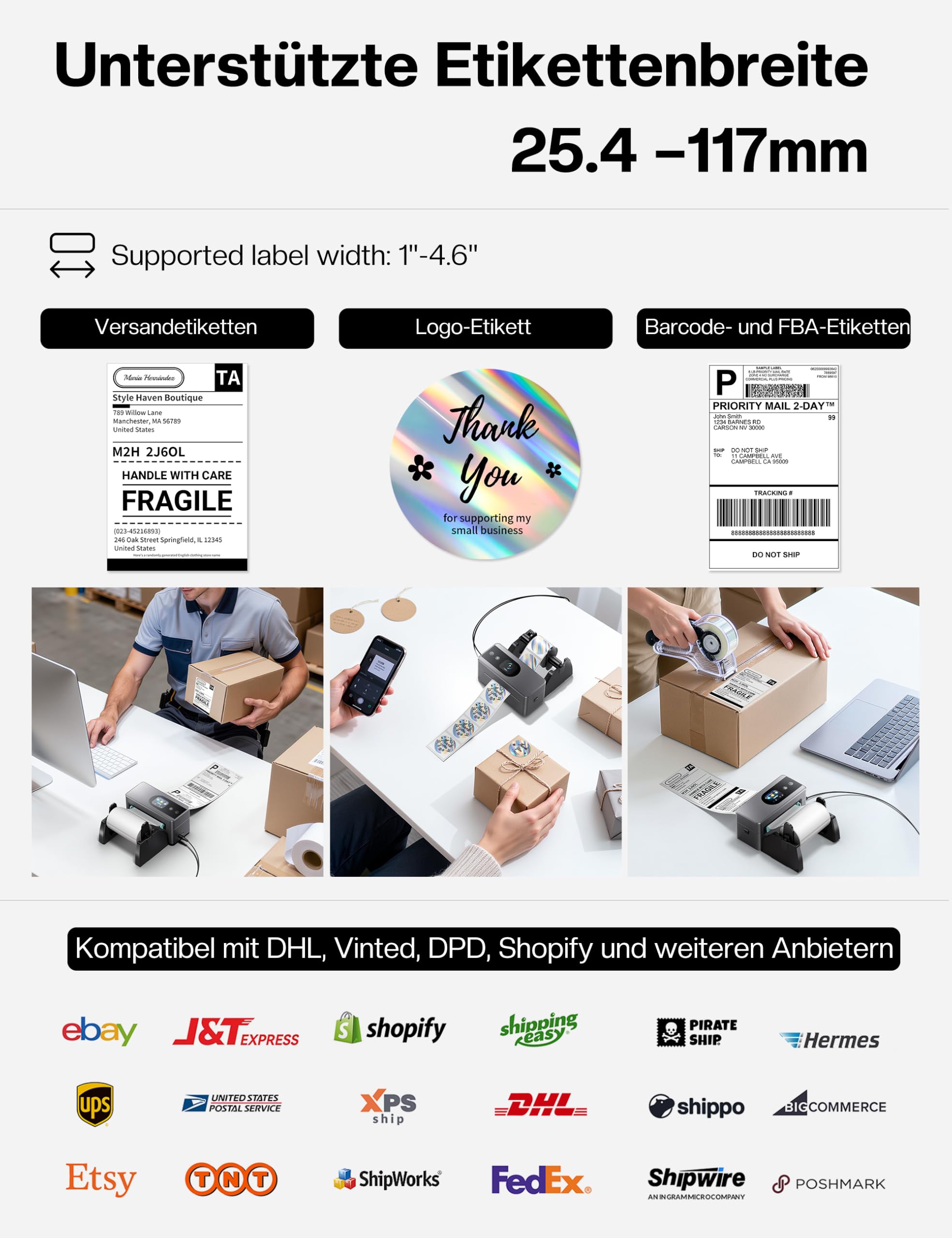 Phomemo Touchscreen Versandetiketten Drucker, PM64D Bluetooth Label Printer | Etikettendrucker DHL, Labeldrucker 4x6, Thermodrucker für Barcode, Kompatibel mit Amazon, Vinted, DHL, DPD, UPS, FedEx, Grau