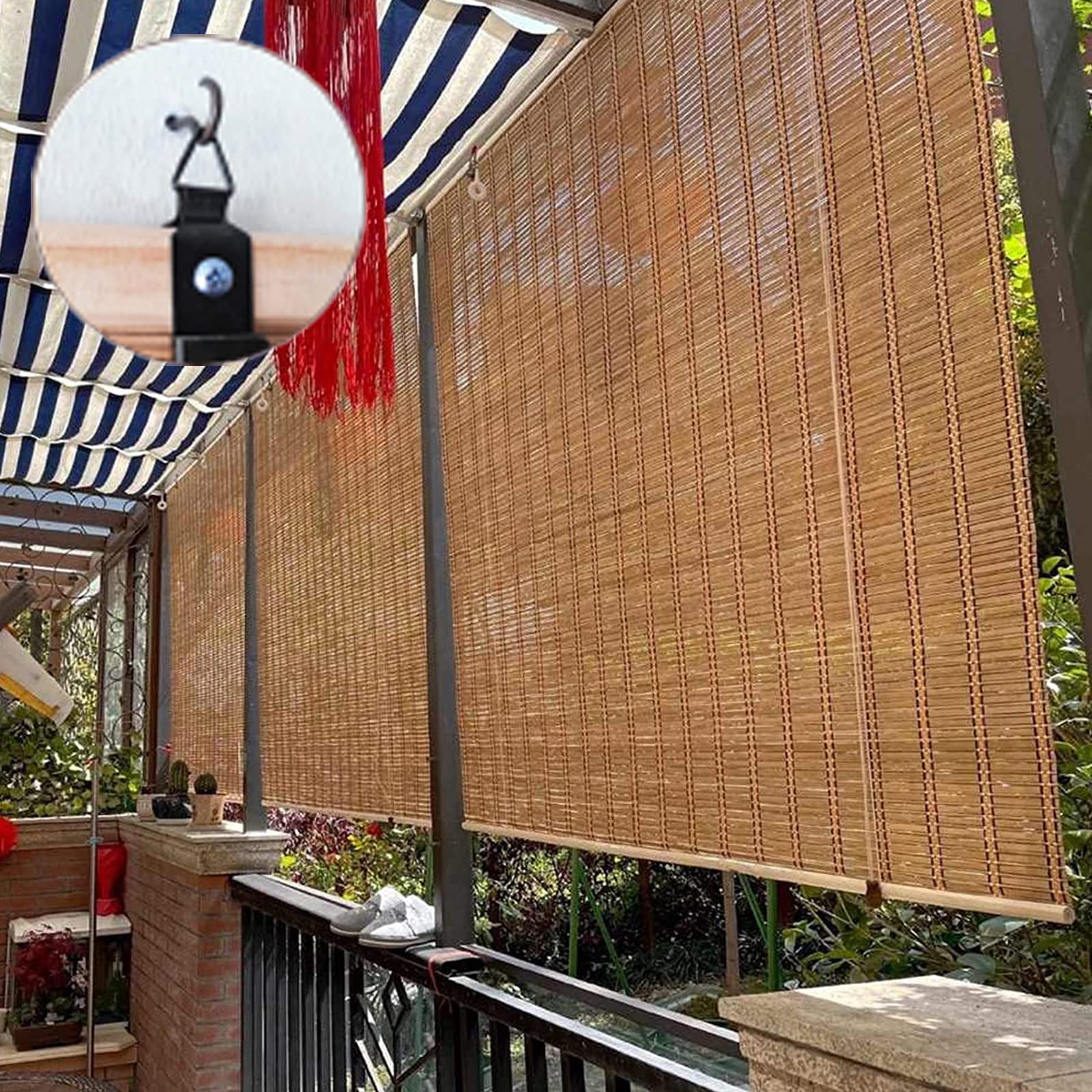 Natür Bambus Rollo Fensterläden,Sonnenschutz UV-Schutz Raffrollo,Outdoor Pavillon Veranda Garten Markisen zum