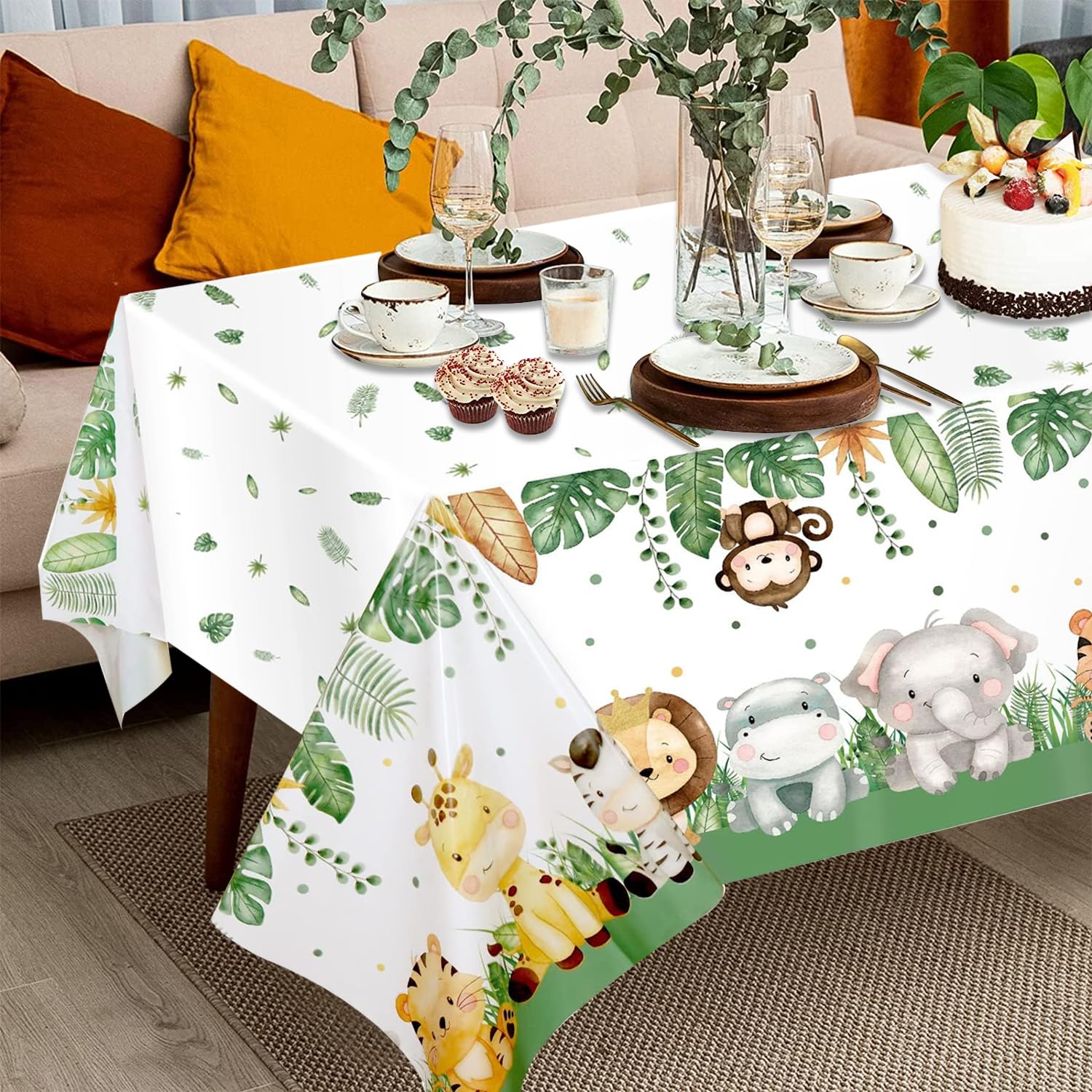 Tovaglia Impermeabile Giungla Animale 274x137cm | Per Picnic, Feste, Esterno E Casa