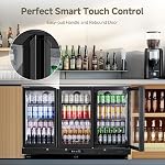 BODEGACOOLER 12 Réfrigérateur de bar commercial Cu.Ft avec 6 Roulettes & Haut en acier inoxydable, Refroidisseur de bar arrière, Réfrigérateur de boissons pour le vin de soda de bière, 3 Portes en verre, LED Éclairage DOE Approuvé