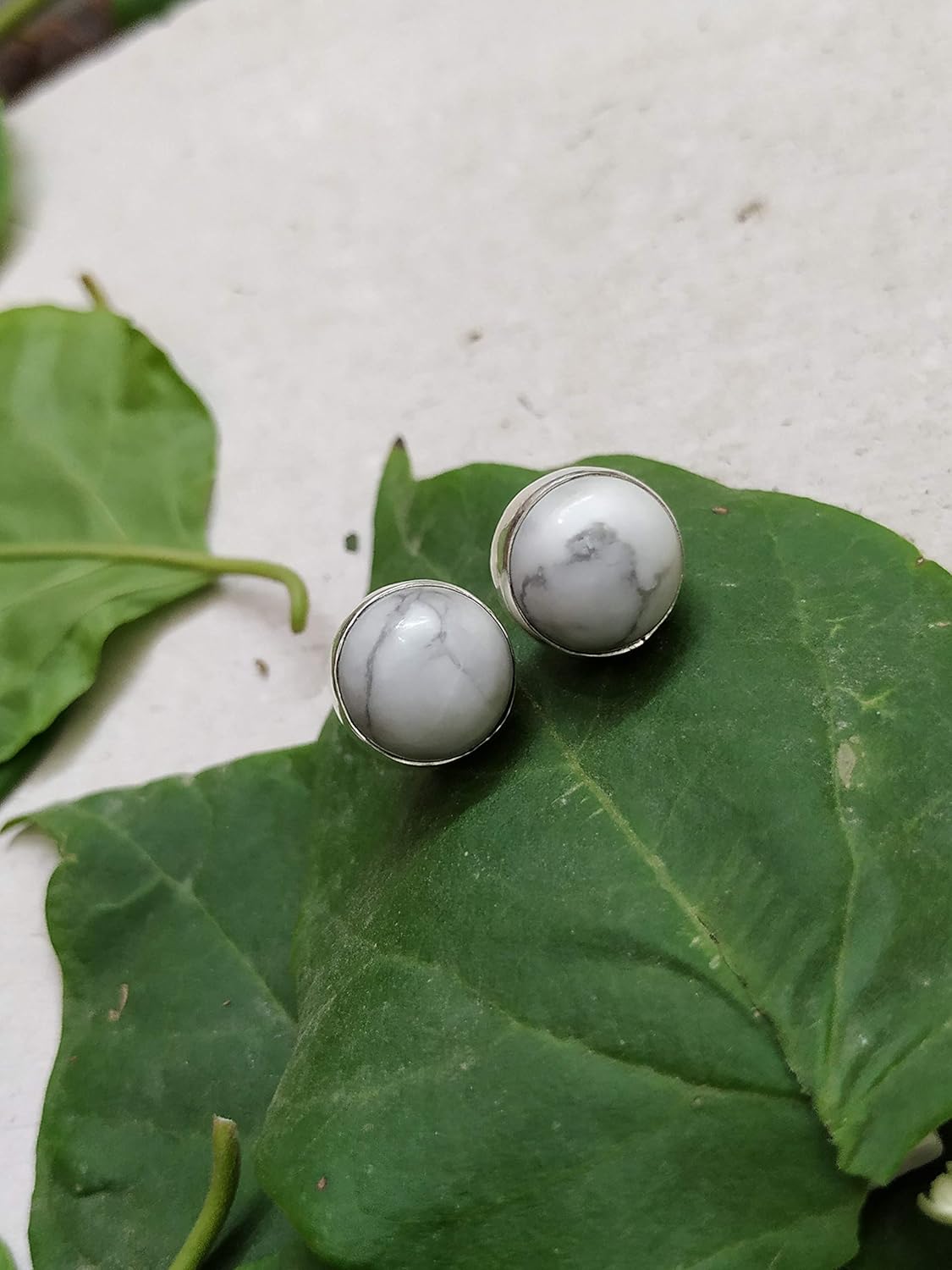 Howlite Studs Earrings, White Buffalo Jewelry, Minimalist Studs, Marble Gemstone Earrings, White Turquoise Posts Studs, Sterling Silver Studs, Southwestern Studs, Promise Jewelry, Gift For Her/Him
