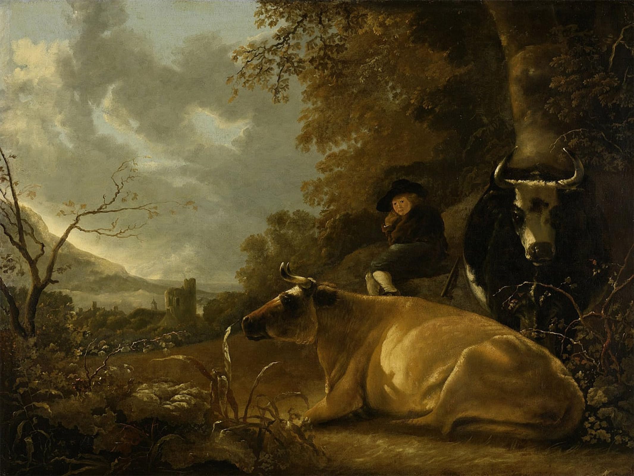 POSTERIIk Vintage Print Pop Art Landscape Artwork Landscape with Animals and Shepherd Boy by Aelbert Cuyp Art Prints for Office Home Decor 60x90cm