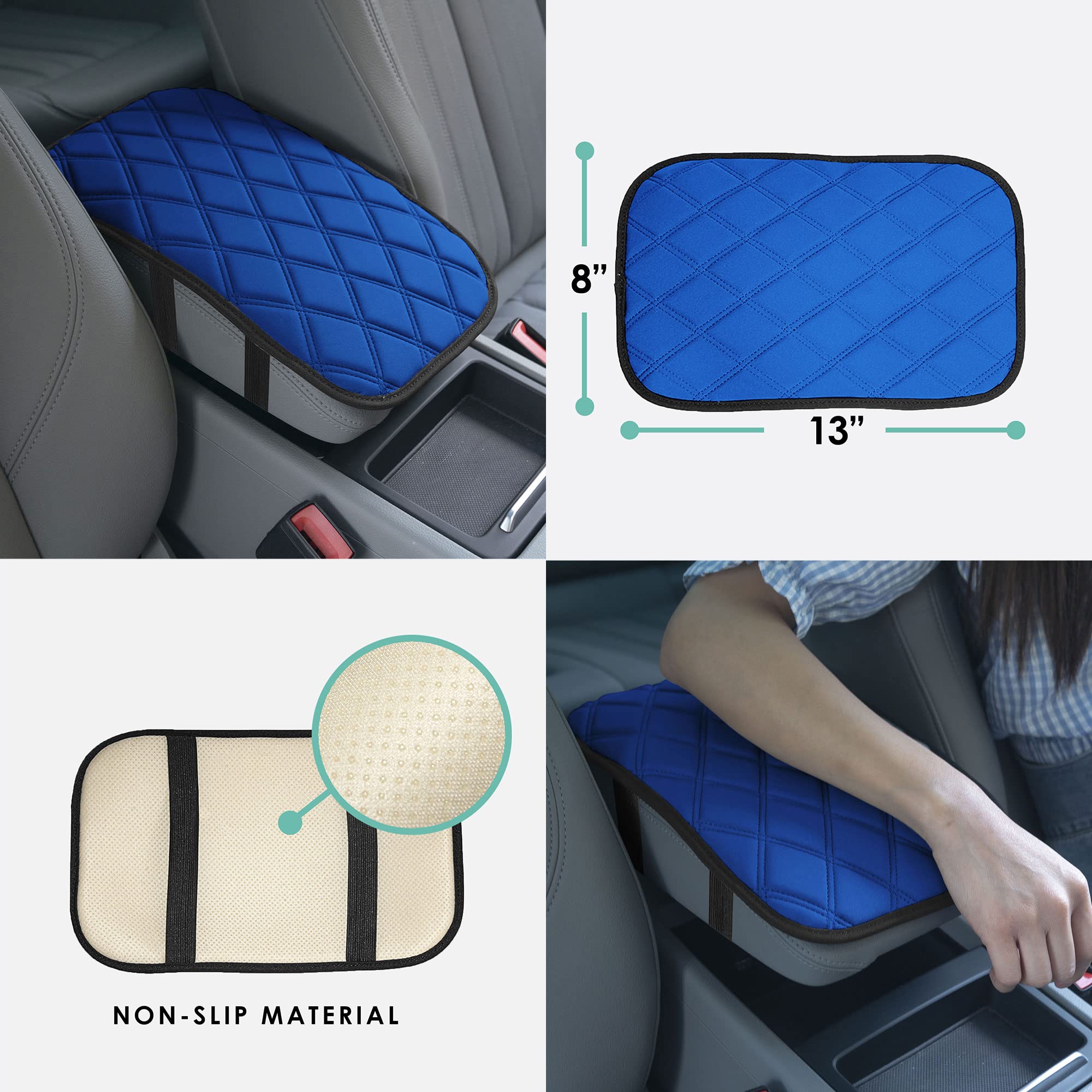 FH Group FH1053BLUEDM Neosupreme - Funda protectora para consola central con patrón de diamante, resistente al agua, color azul, se adapta a la mayoría de coches, SUV y camiones