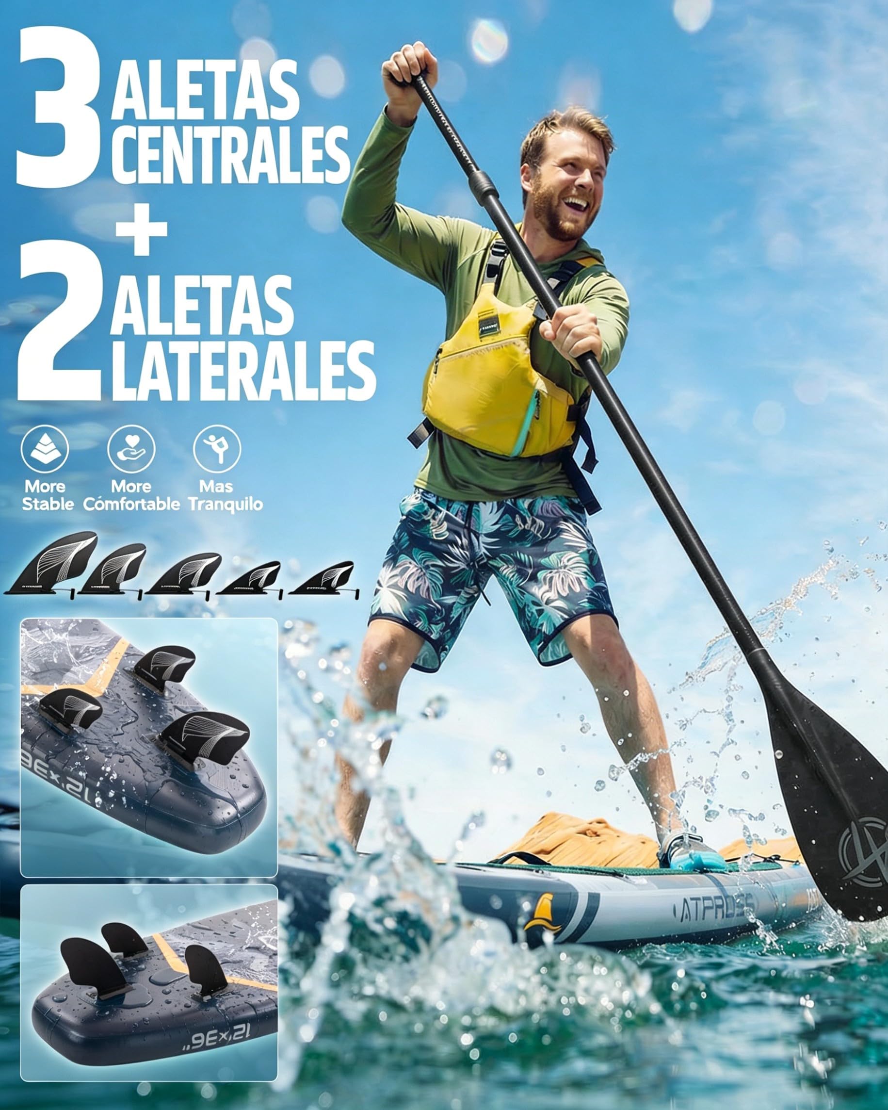 Tabla de Paddle Surf Hinchable con Asiento de Kayak y Accesorios, 366x92cm Sup Extra Ancha y Estable, Carga 240kg, Kayak Hinchable para 2 Personas, Ideal para Yoga, Pesca y Surf
