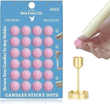 Candle Sticky Dots - Pink Wax Candle Adhesive Dots - Unscented Cire Adhesive for Secure Candle Placement - Easy Clean and Traceless Adhesive for DIY Projects - Pack of 24
