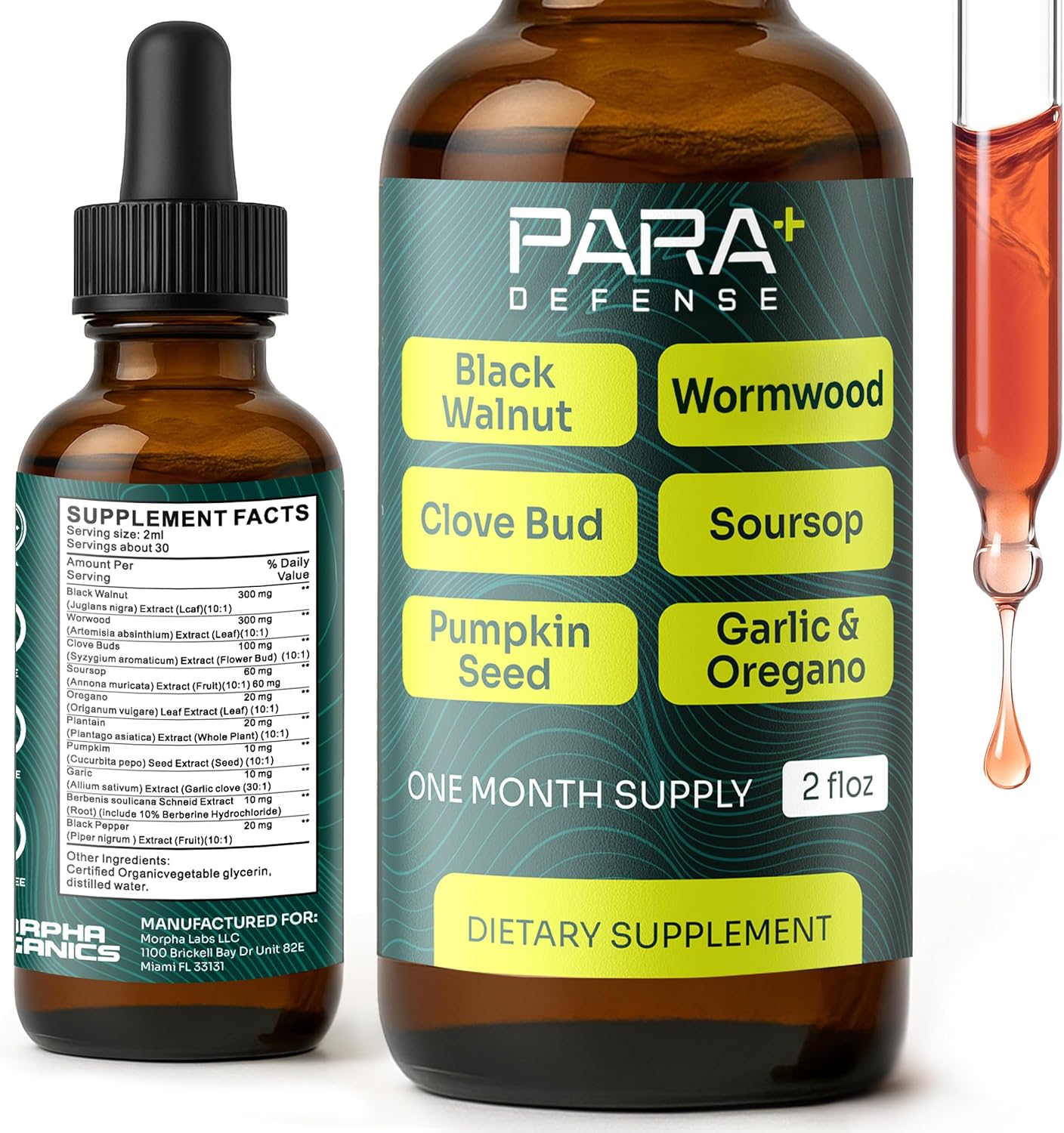 para Defense Digestive Cleanse & Detox | Wormwood Black Walnut Cleanse for Humans Drops Liquid Soursop Garlic Pumpkin Seed PAU D'Arco Oil of Oregano Turmeric Berberine Neem Extract Hull Bark Tincture