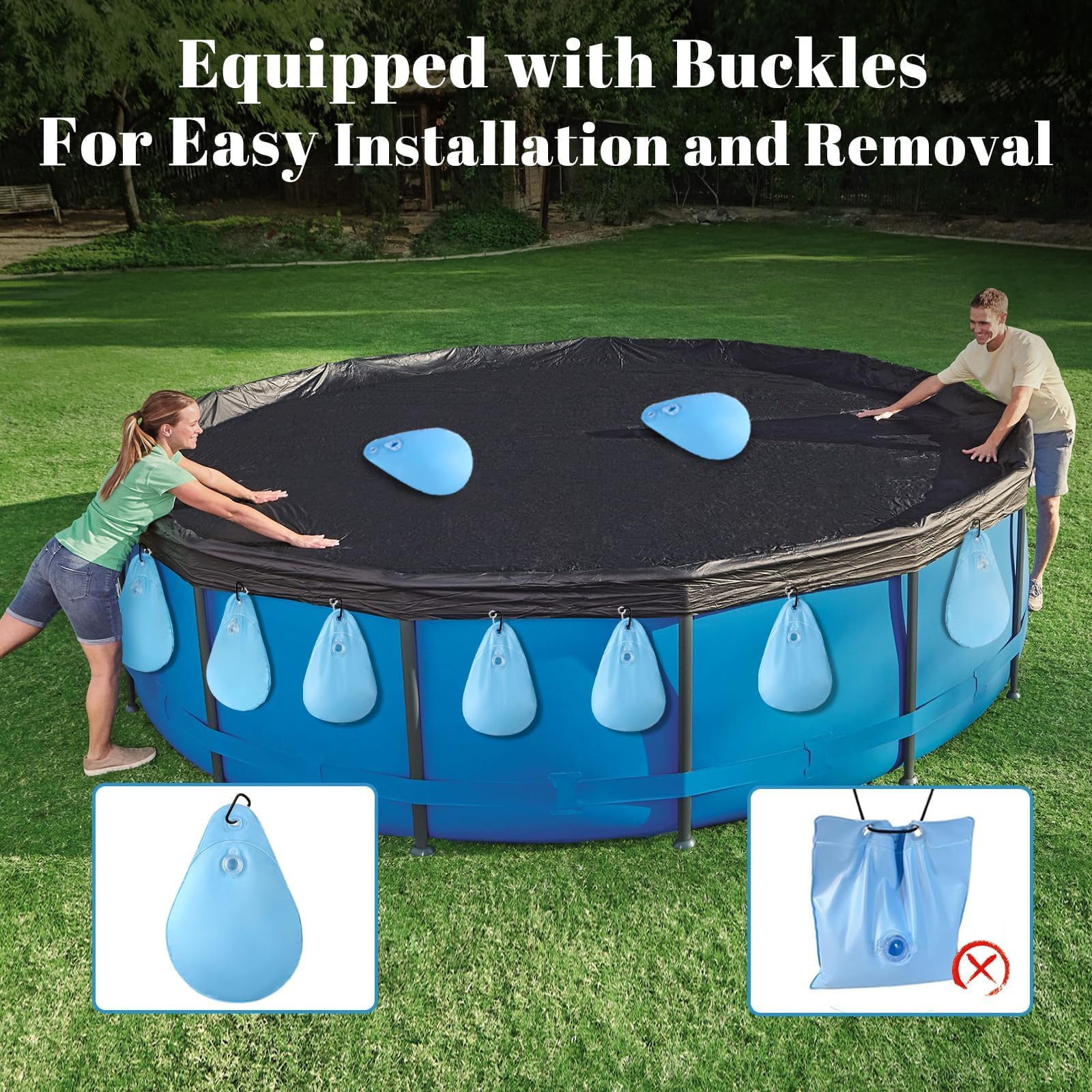 Sacs d'eau Lourds pour Couverture de Piscine, 8 Pièces Sacs d'eau de Piscine PVC, Poids de Couverture de Piscine avec Crochets, Poids pour Abris de Piscine Enterrés