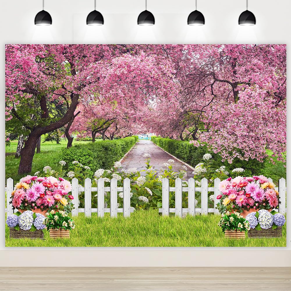 Spring Backdrops Garden Path Bushes Colorful Floral Park Natural Scenery Decorations Backdground KidsNewborn Photography Banner 7x5Ft