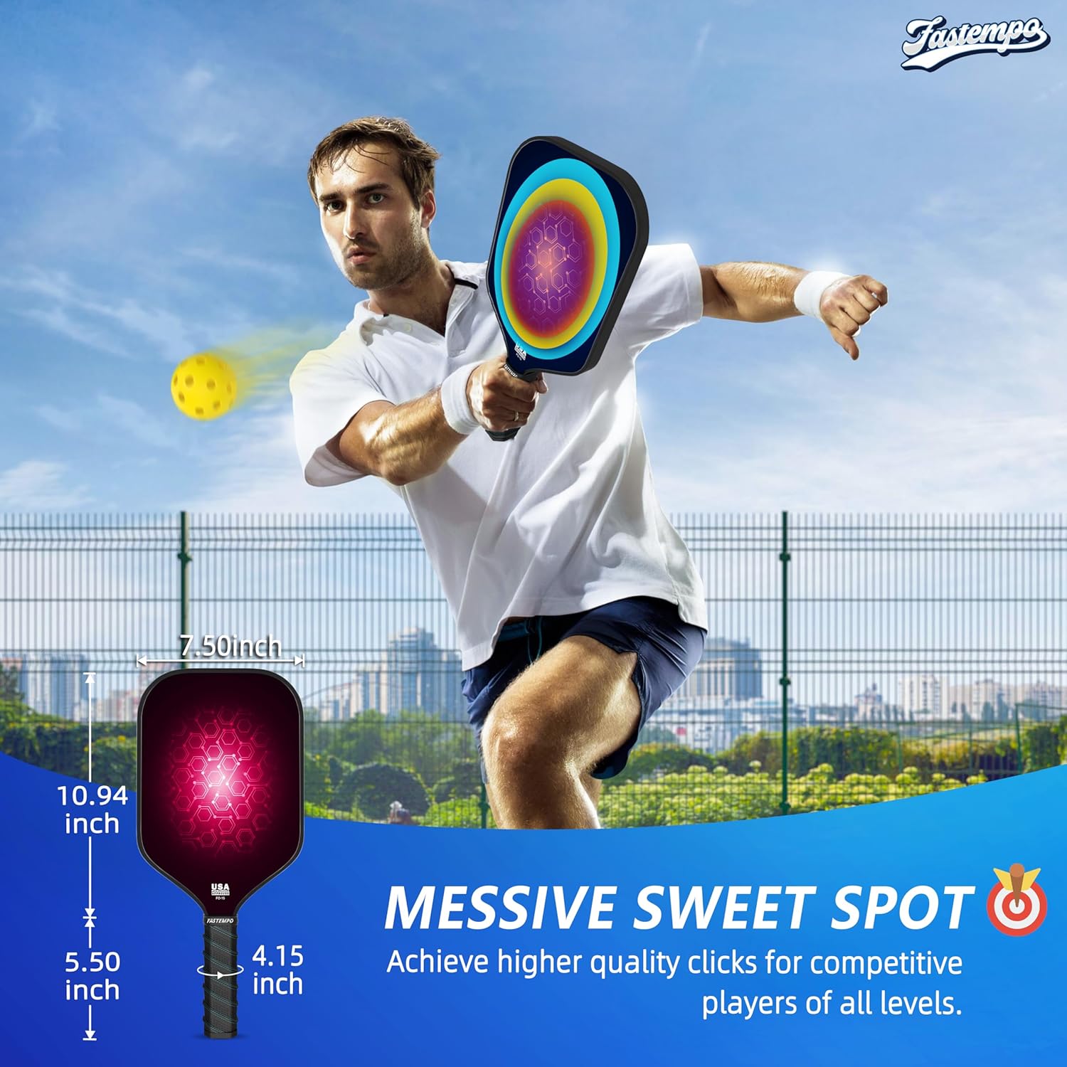 Pickleball Paddles Set of 2,Non-Slip Grip,Composite Carbon and Graphite Face,USAPA Approved Pro Pickleball Set with 4 Pickleball Balls Outdoor Indoor,Pickleball Racket for Women Men