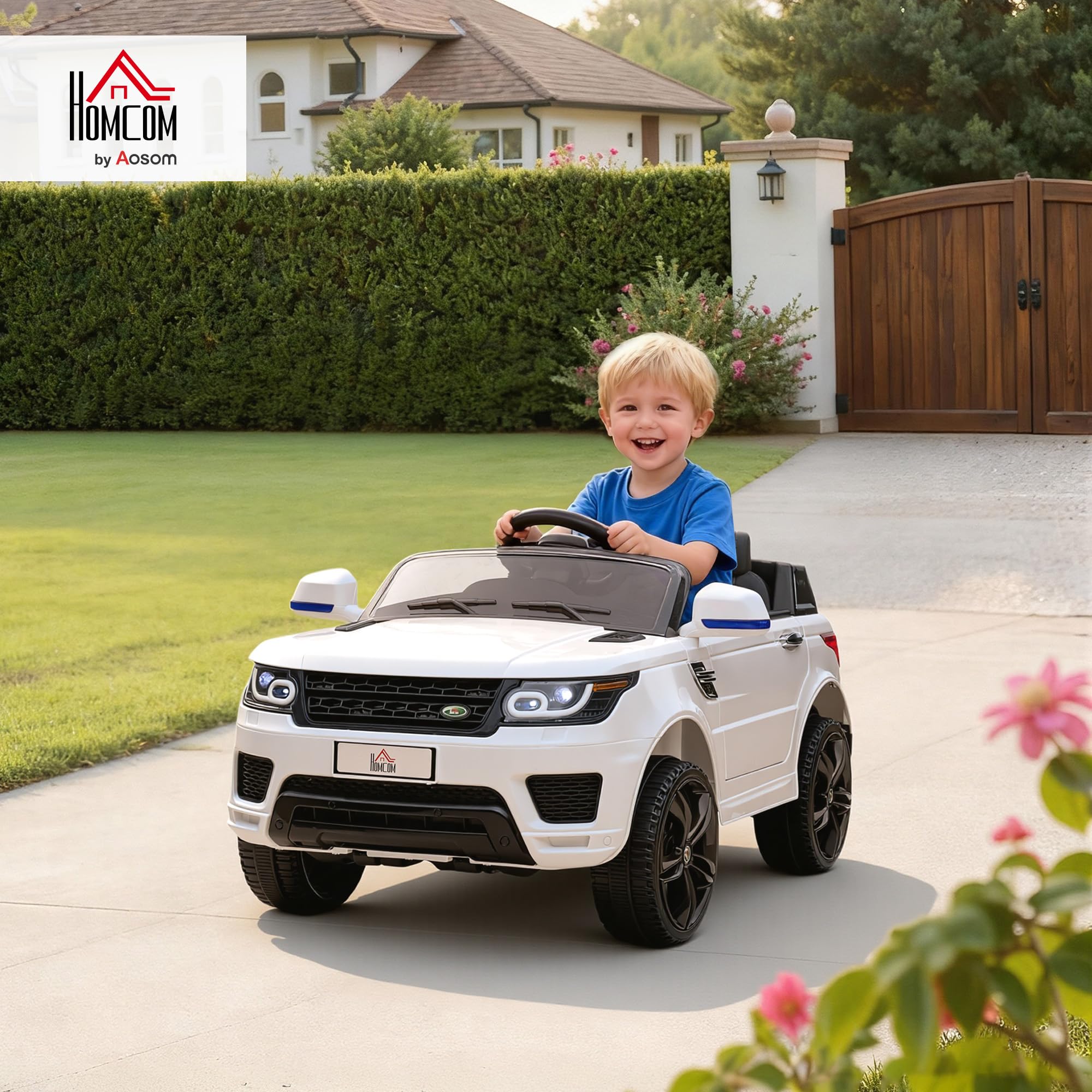 HOMCOM Voiture Électrique Enfants SUV 12 V Double Moteurs 3-6 Ans Blanc | Véhicule Électrique, Vitesses 3 à 5 km/h, Suspension à Ressort, Télécommande 2,4 G, Lumières LED, Musique et Klaxon