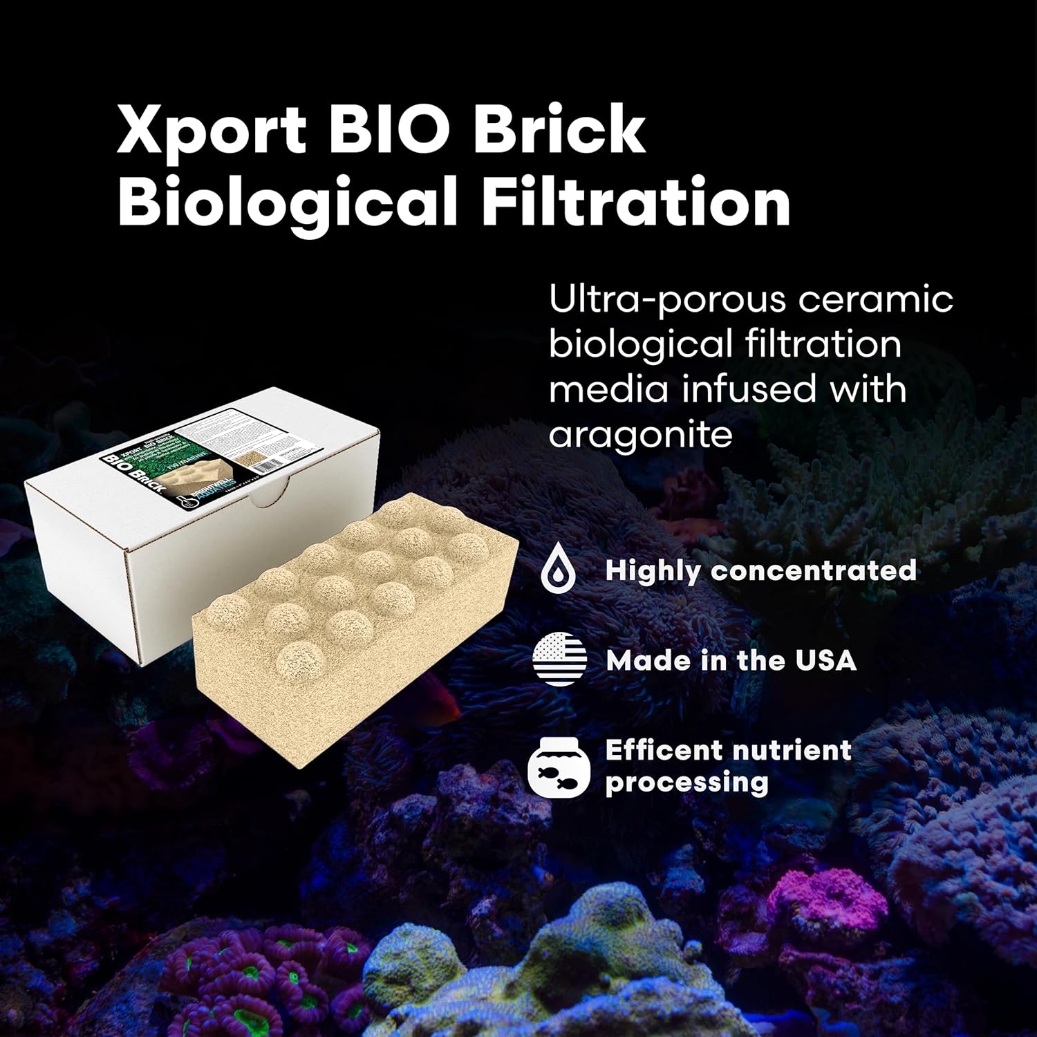 Brightwell Aquatics XPort BIO Brick – Ultra-Porous Aragonite-Infused Ceramic Biological Media for Reef, Marine & Freshwater Aquariums – Boosts Clarity, Removes Ammonia, Nitrites, Phosphates