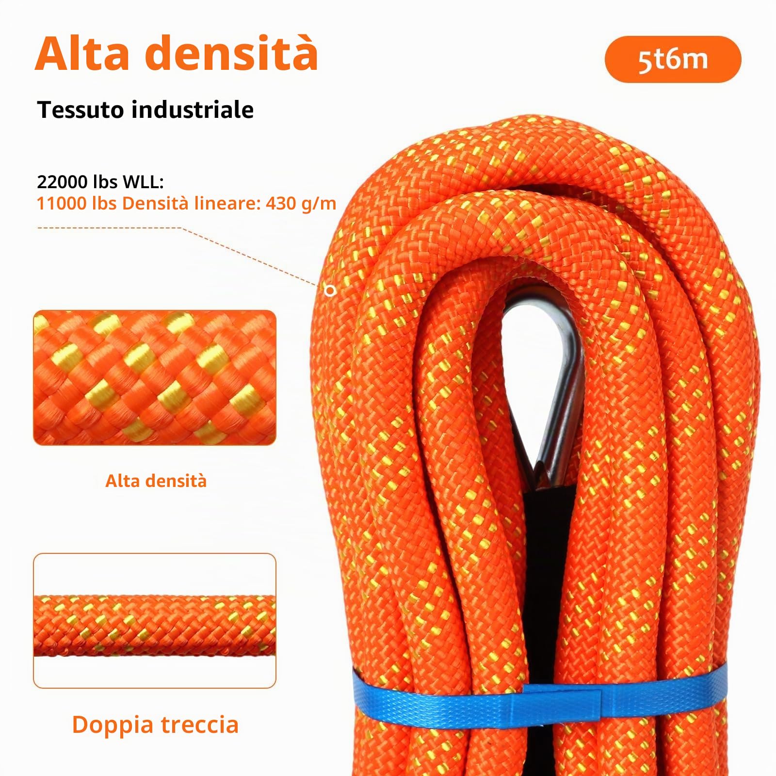 Longzhuo Cinghia di Traino Auto, 6M/10T 22000lbs Corda da Traino Fuoristrada, Cinghia da Traino con 2 Grillo di Sicurezza, Corda di Recupero di Emergenza Heavy Duty Car per Camion, UTV Tractor