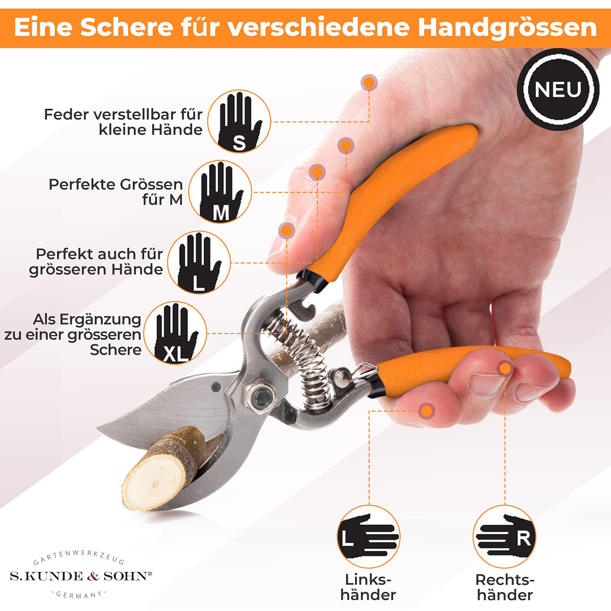 S. Kunde & Sohn Germany – die leichteste geschmiedete Gartenschere 2ER-Set 2X SKS6 – ergonomisches Design – Bypass – Rosen-Rebschere – ∅20mm – kompl. beschichtet, rostfrei