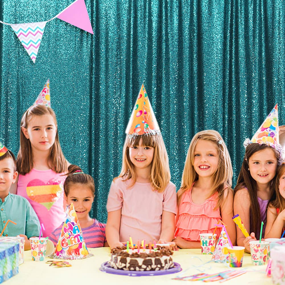 SquarePie Sequin Backdrop Non-Transparent Background Sparkly Curtain for Wedding Party 6FT x 6FT Teal