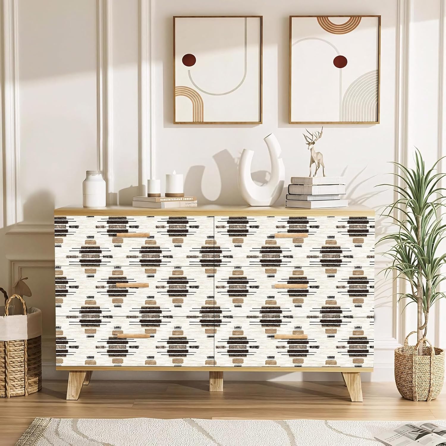 Abstract Geometric Boho Peel and Stick Wallpaper – Modern Neutral Tribal Pattern Wallpaper for Home Decor | Self-Adhesive, Waterproof Vinyl, 17.7" x 236"