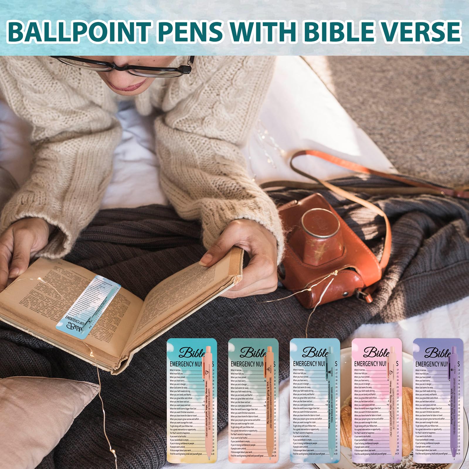 50 Sets Christian Gift Bulk Bible Verse Prayer Bookmarks Bible Verse Pens Emergency Numbers Bookmarks Religious Gift Inspirational Scripture Gifts Bible Verses Bookmark for Christian Party Favors - Image 4