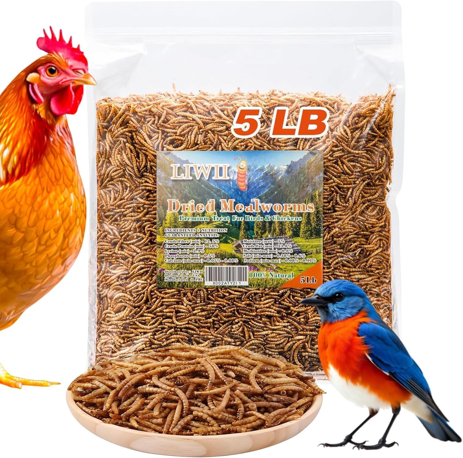 Dried Mealworms – 5 LBS – 100% Natural Non-GMO High Protein – Bulk Mealworms for Wild Birds, Chickens, Pet Treats & Reptile Food