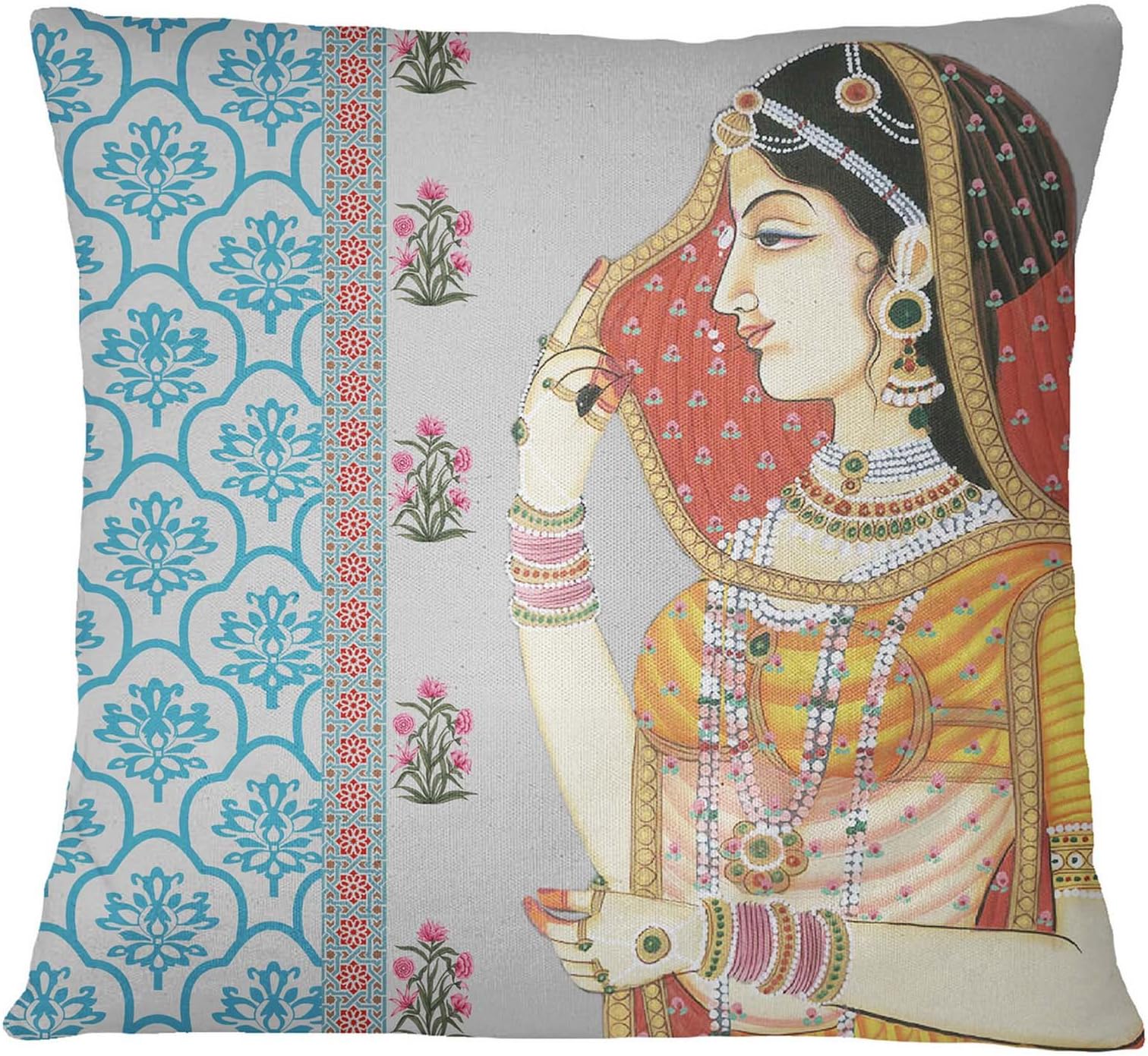 S4Sassy Mughal Print Multicolor Home Decor Square Cushion Cover Pillow Case -20 x 20 Inches