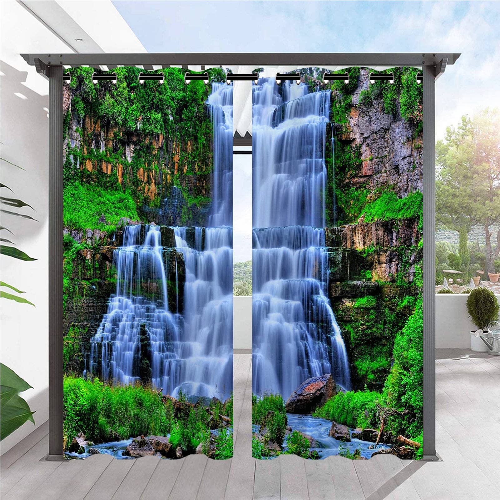 ANHOPE Outdoor Curtains Waterproof Eyelet Top 2 Panels W 52" x L 94" โ image 1