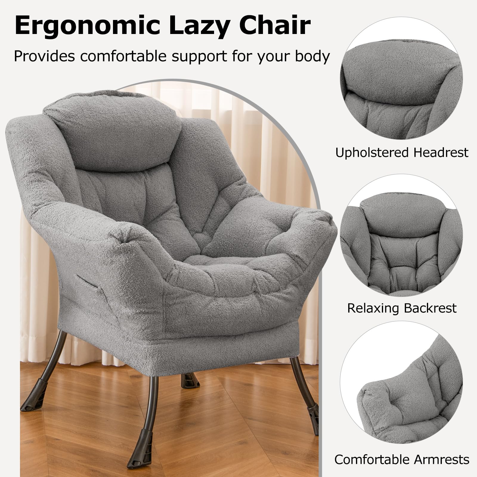 Fauteuil De Salon Scandinave, Canapé Relax Confortable, Accoudoir, Poche Latérale, 4 Pieds En Acier Chaise De Relaxation 75 X 81 X 94 5 Cm Bleu 96392769