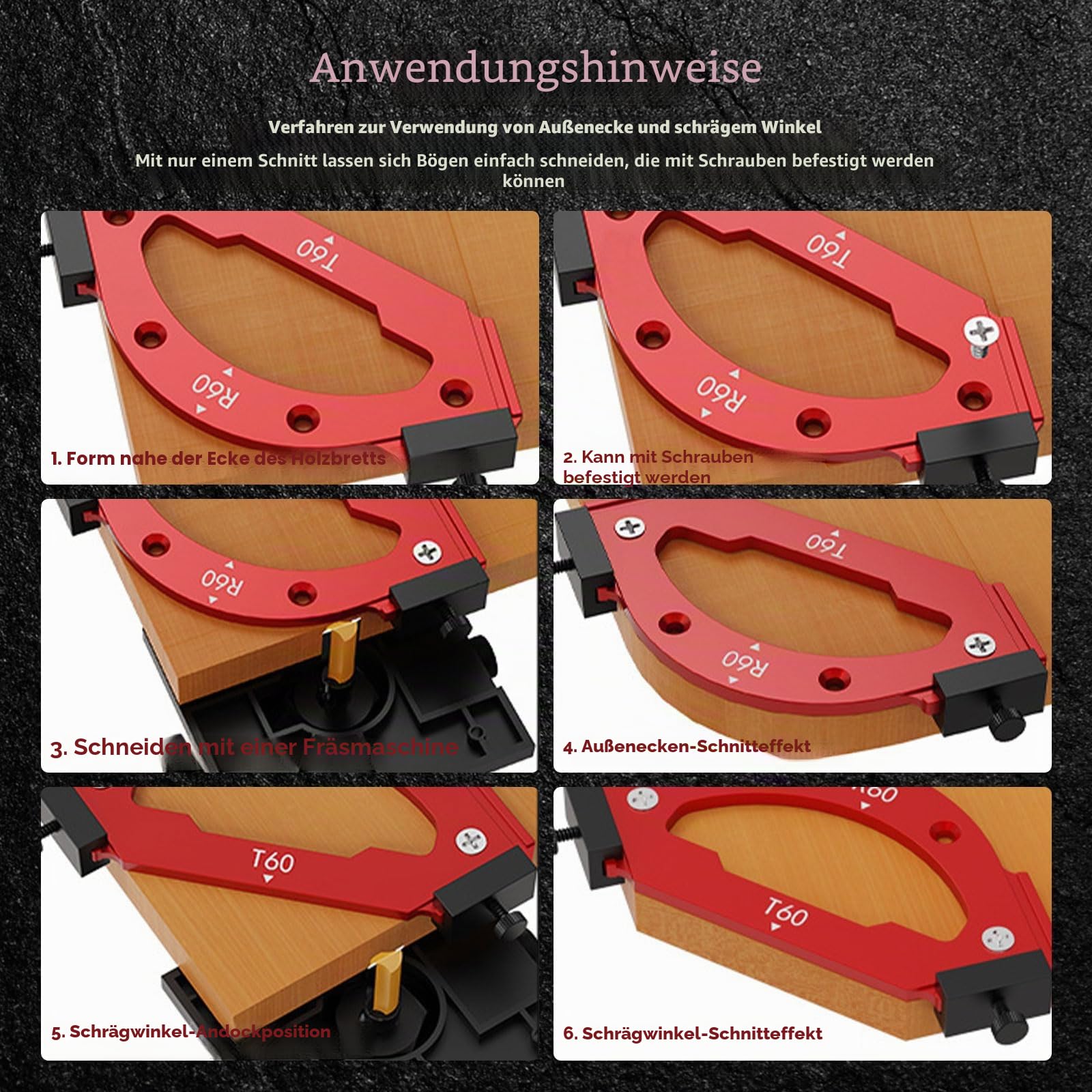7 Stück Eckschablone Router Schablone, Router Eckschablone R10 R15 R20 R25 R30 R35 R40 R50 R60 T10 T20 T30 T35 T40 T50 T60 für Abschrägung Außen R, Innen R, T Ecke Positionierhilfe