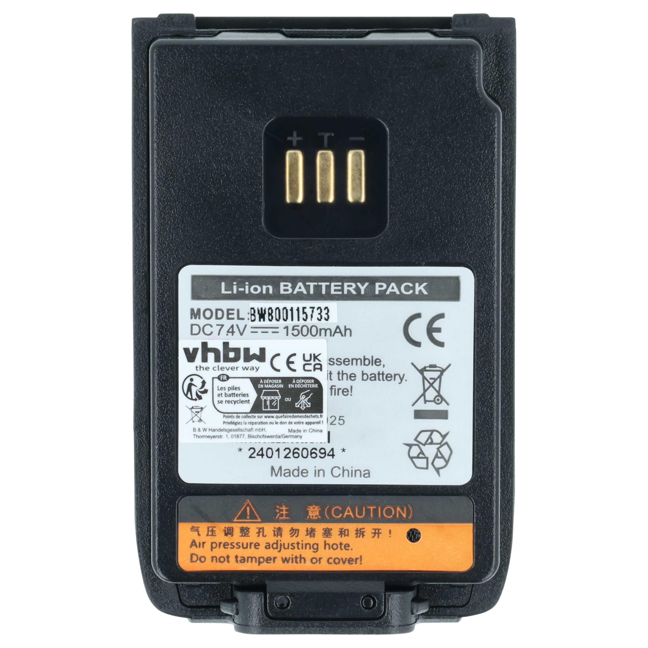 vhbw 2x batteria compatibile Hyt/Hytera PD502 PD560 UL913 PD506 PD505 PD502i-UL PD500 UL913 radio 1500mAh 7,4V Li-Ion