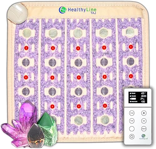 HealthyLine TAJ - Almohadilla térmica de infrarrojo lejano, pequeña alfombrilla de piedras preciosas de cristal natural para el dolor de espalda,