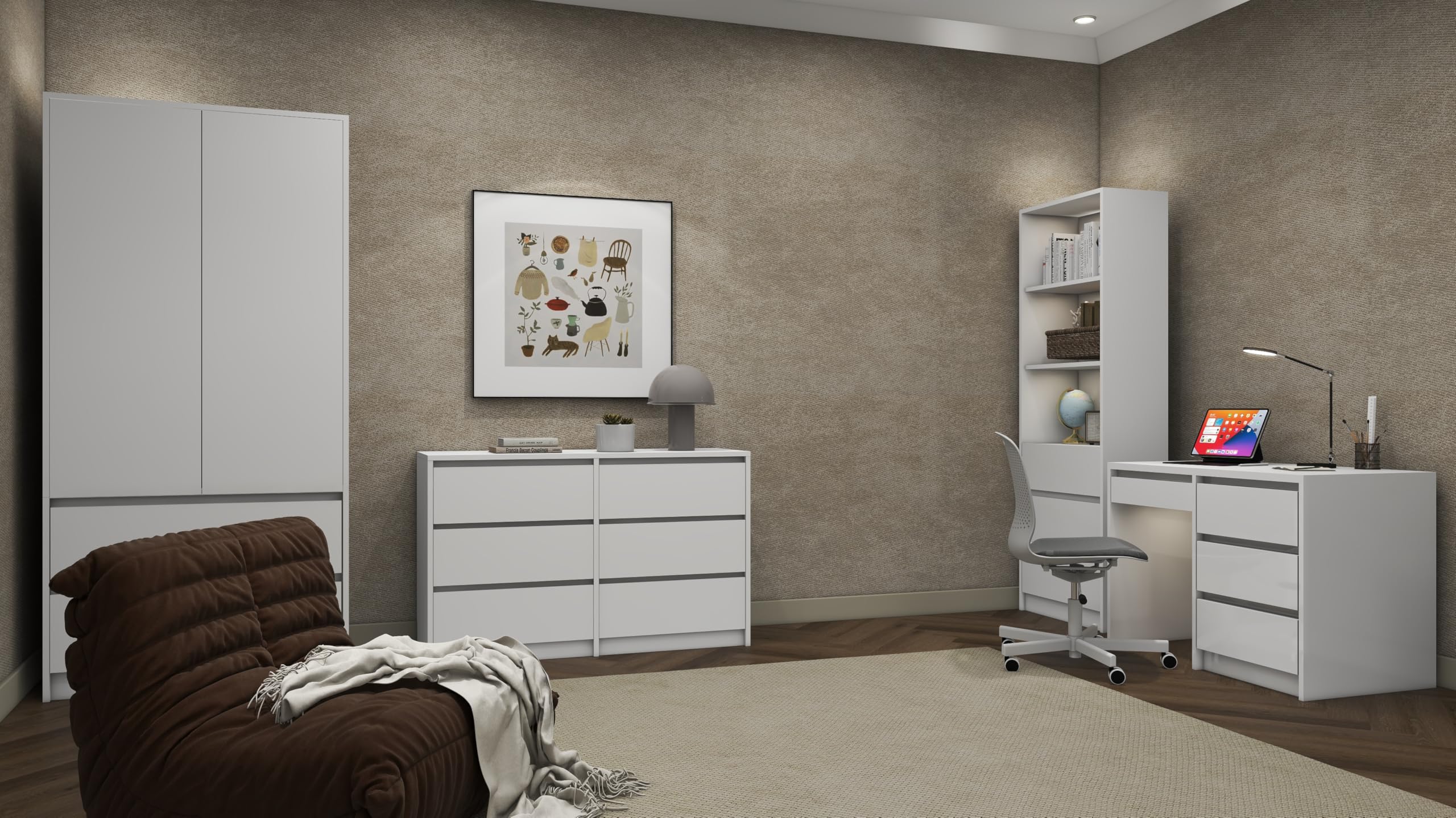 BDW - Cómoda 6 cajones 120 cm - Almacenaje - Cómoda - Bebé, Niños, Adultos, Salón - Construcción sólida - 120x77x43 cm - Cachemira