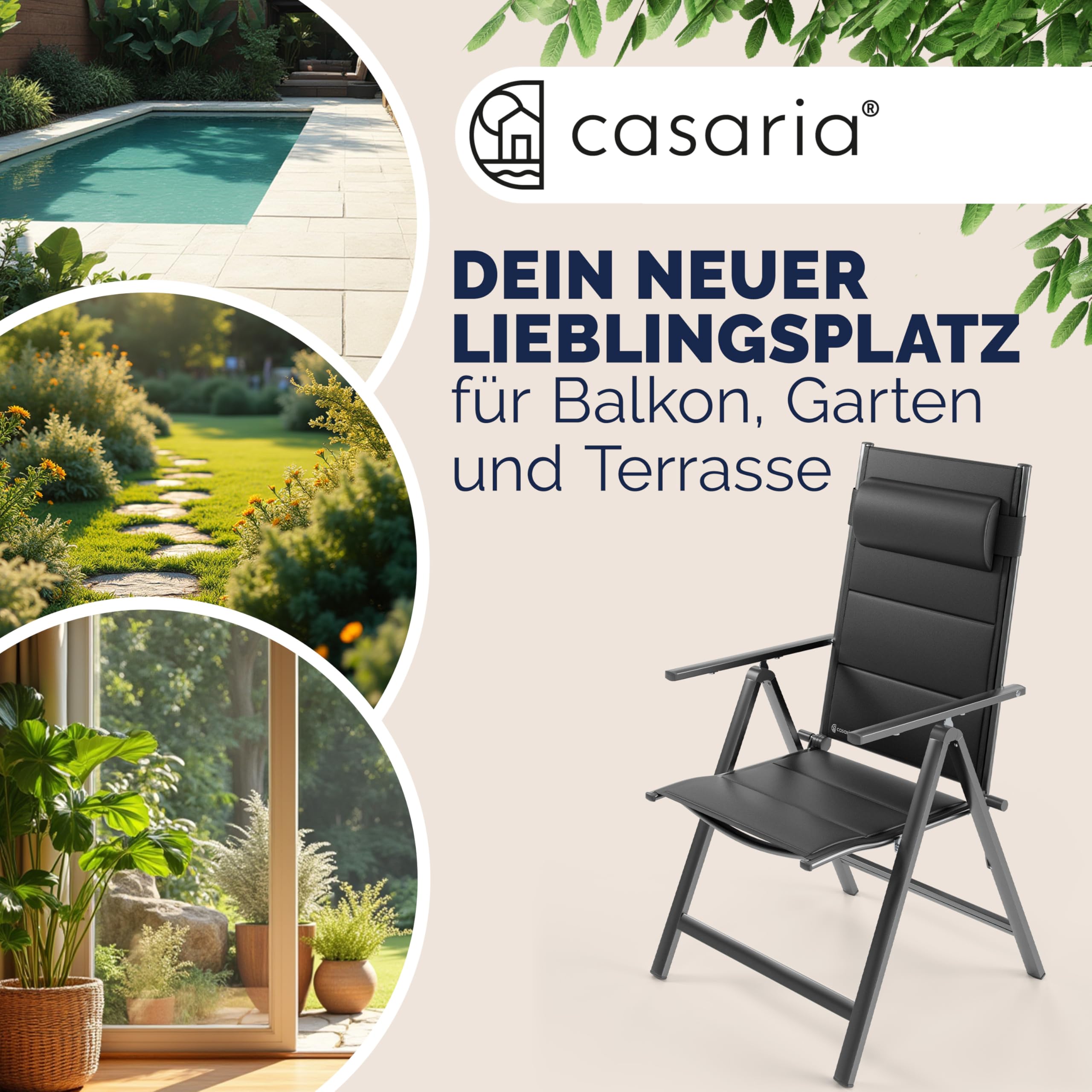 Casaria® Gartenstühle 4er Set Klappbar Gepolstert Alu 8- Fach Verstellbar 120 kg Belastbarkeit Wetterfest Outdoor Balkon Camping Hochlehner Klappstuhl