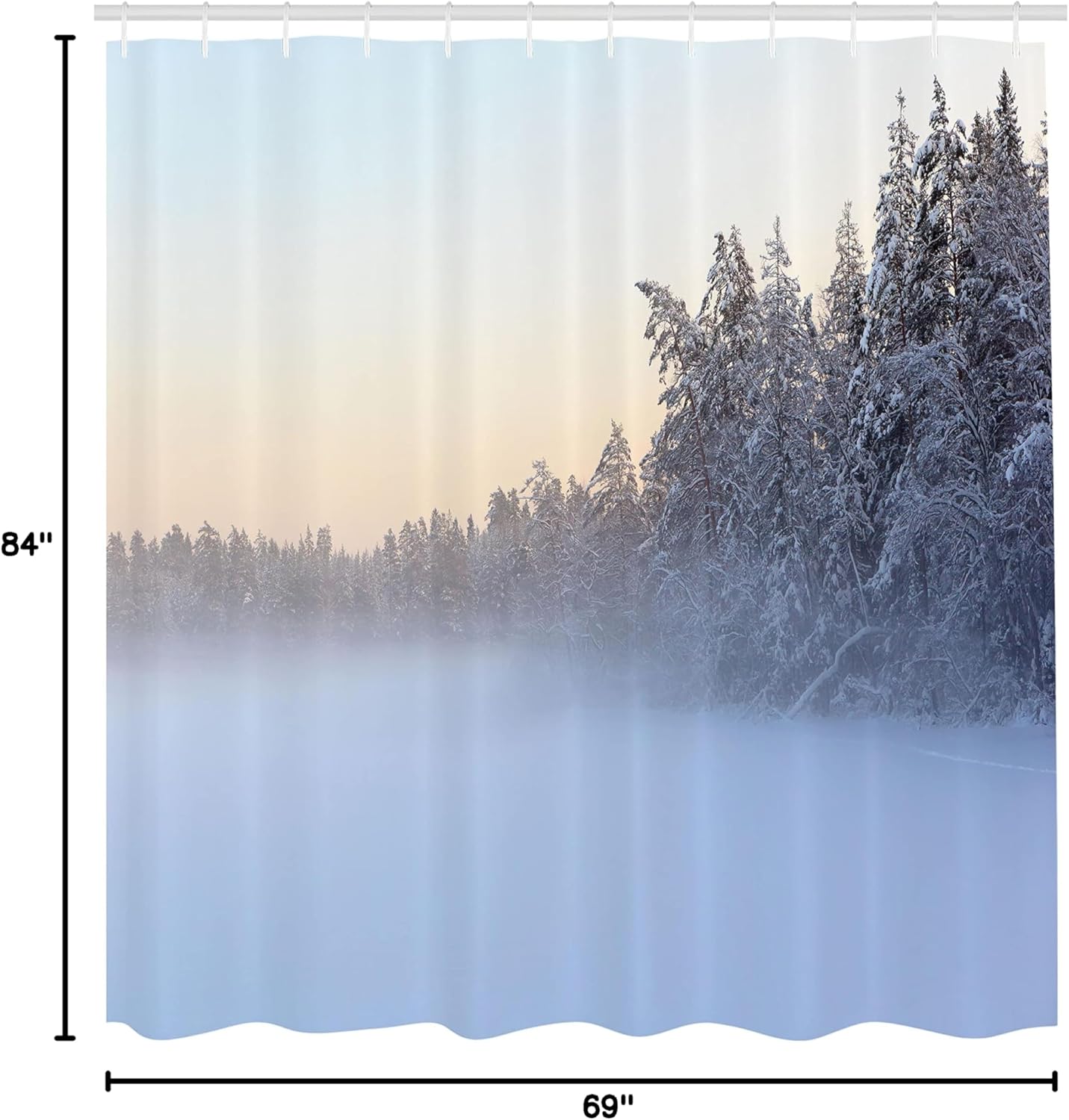 Ambesonne Landscape Shower Curtain, Frozen Winter Lake River in Woods Trees Under The Snow Nature Forest, Cloth Fabric Bathroom Decor Set with Hooks, 69" W x 84" L, White Green
