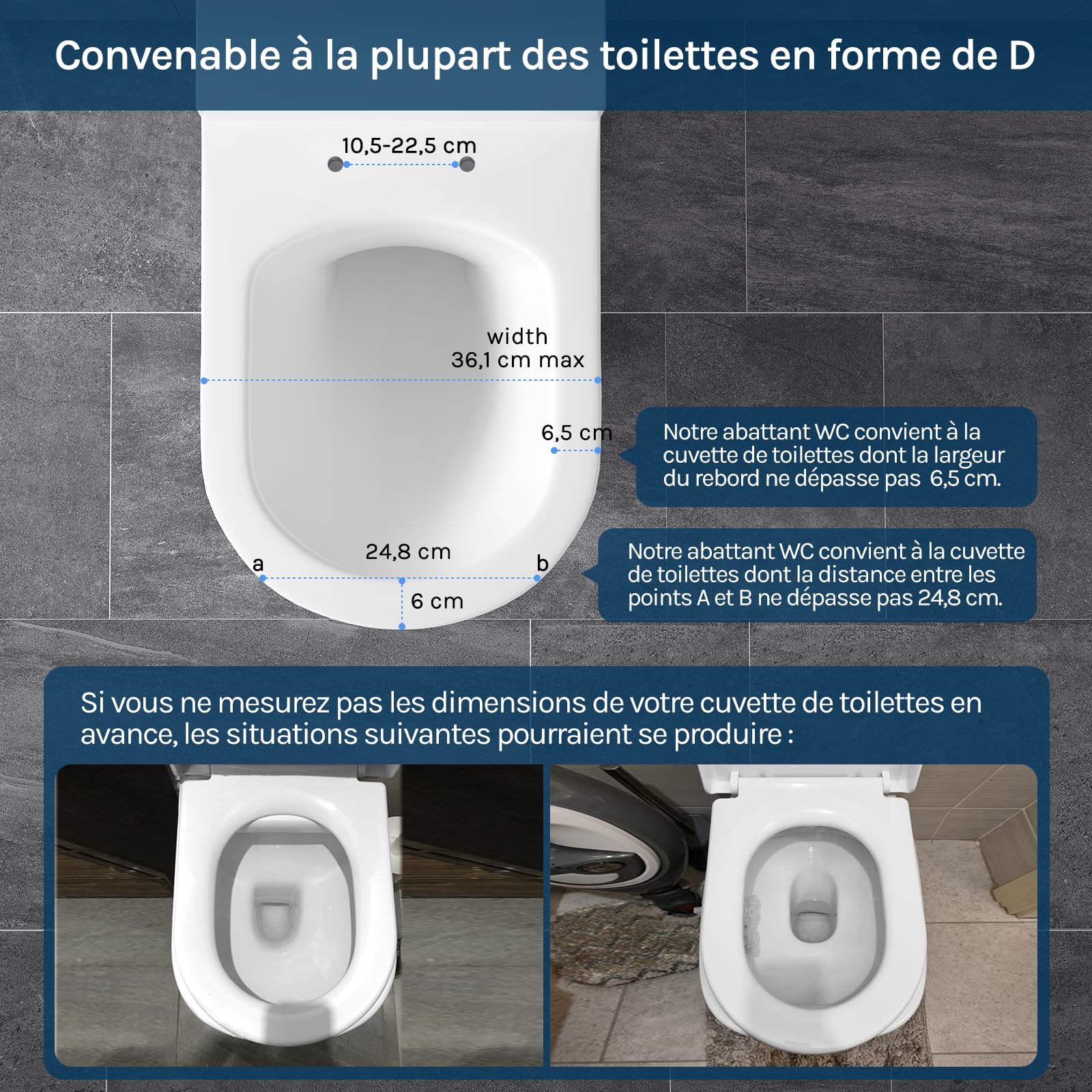 WOLTU Abattant WC Familial, Lunette de Toilette avec Siège Enfant Magnétique, Cuvette Toilette avec Frein de Chute, Démontage Rapide, Soft-close, Forme D, en PP, Blanc, 361x454x44mm