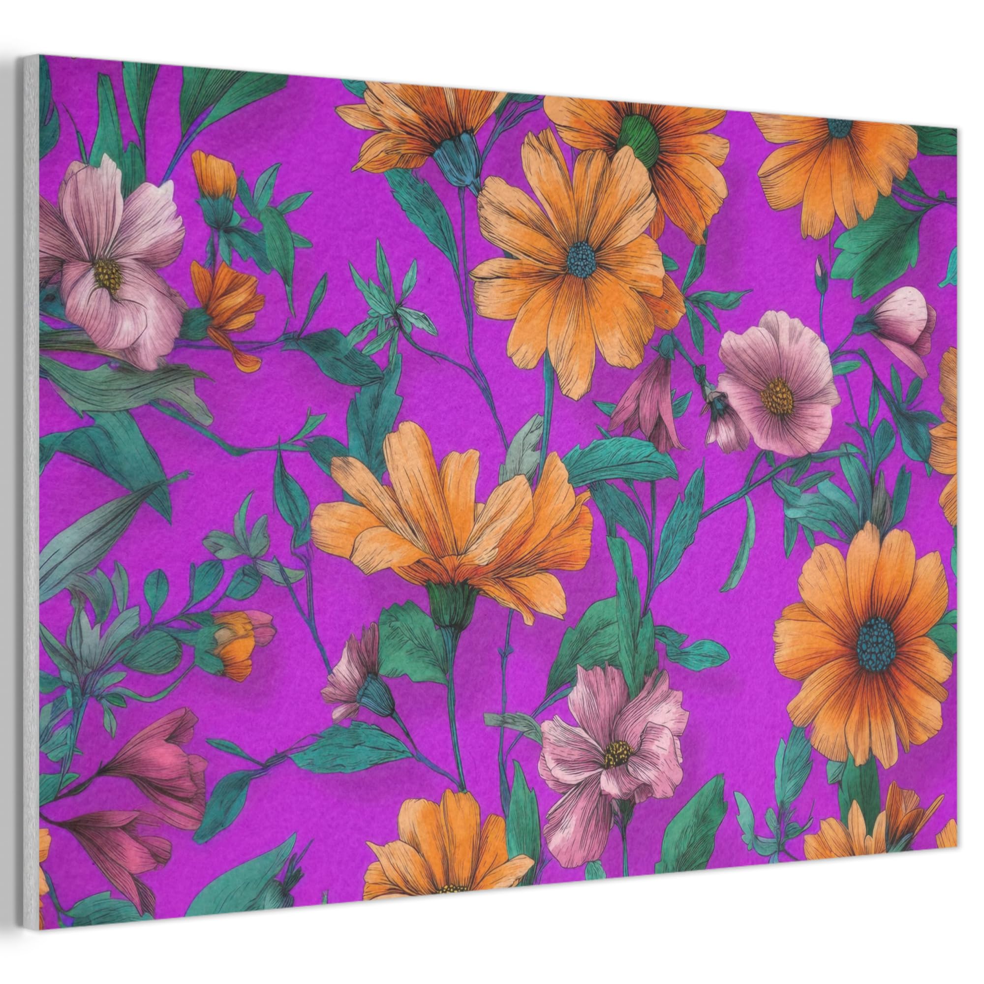 MuchoWow© Felt Panel 60x40 cm Framed Design Print Accent Interior Wallart Decoration Wall Art Flowers - Orange - Pink