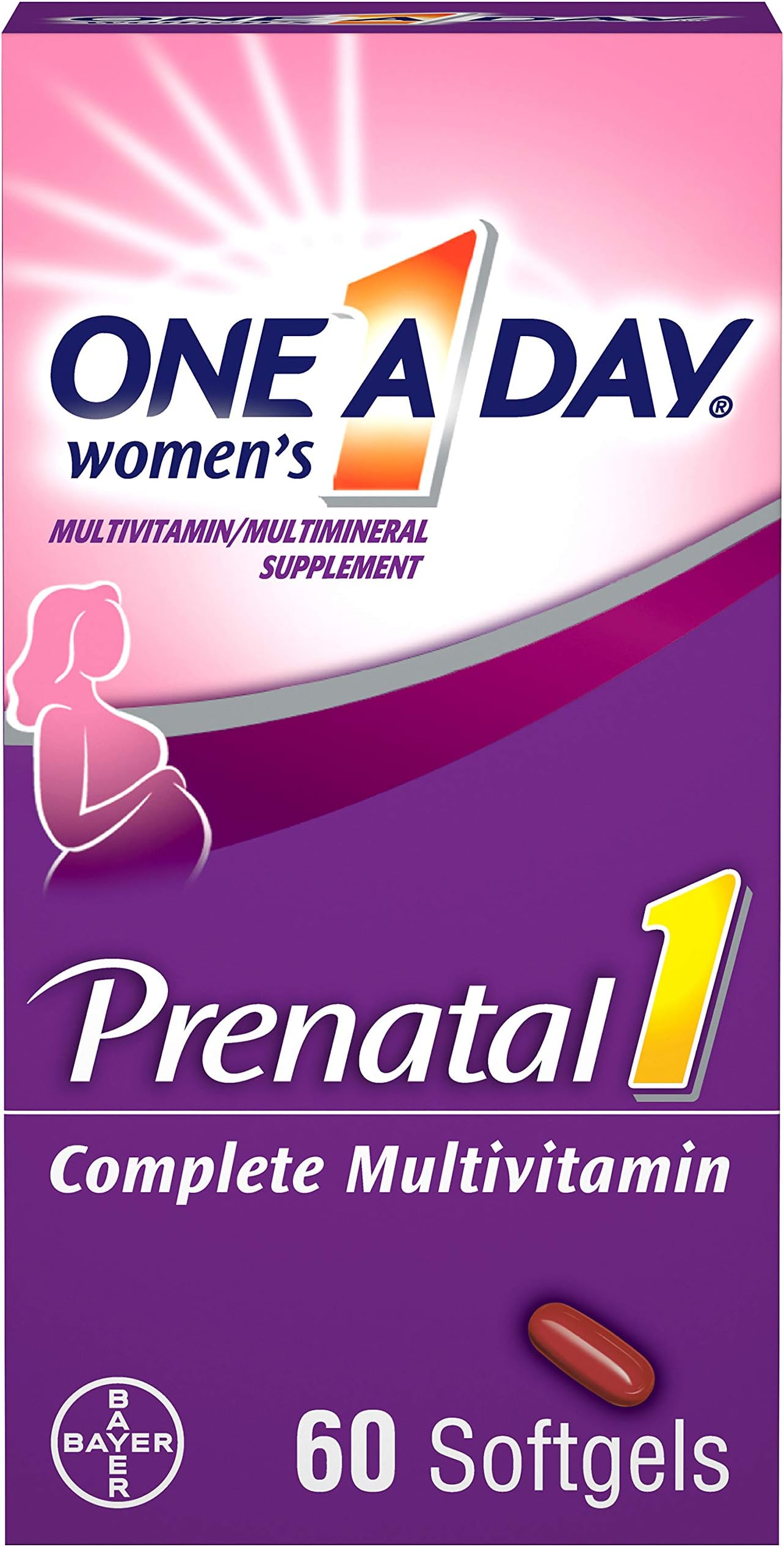 ONE A DAYWomen's Prenatal 1 Multivitamin Including Vitamin A, Vitamin C, Vitamin D, B6, B12, Iron, Omega-3 DHA & more, 60 Count - Supplement for Before, During, & Post Pregnancy